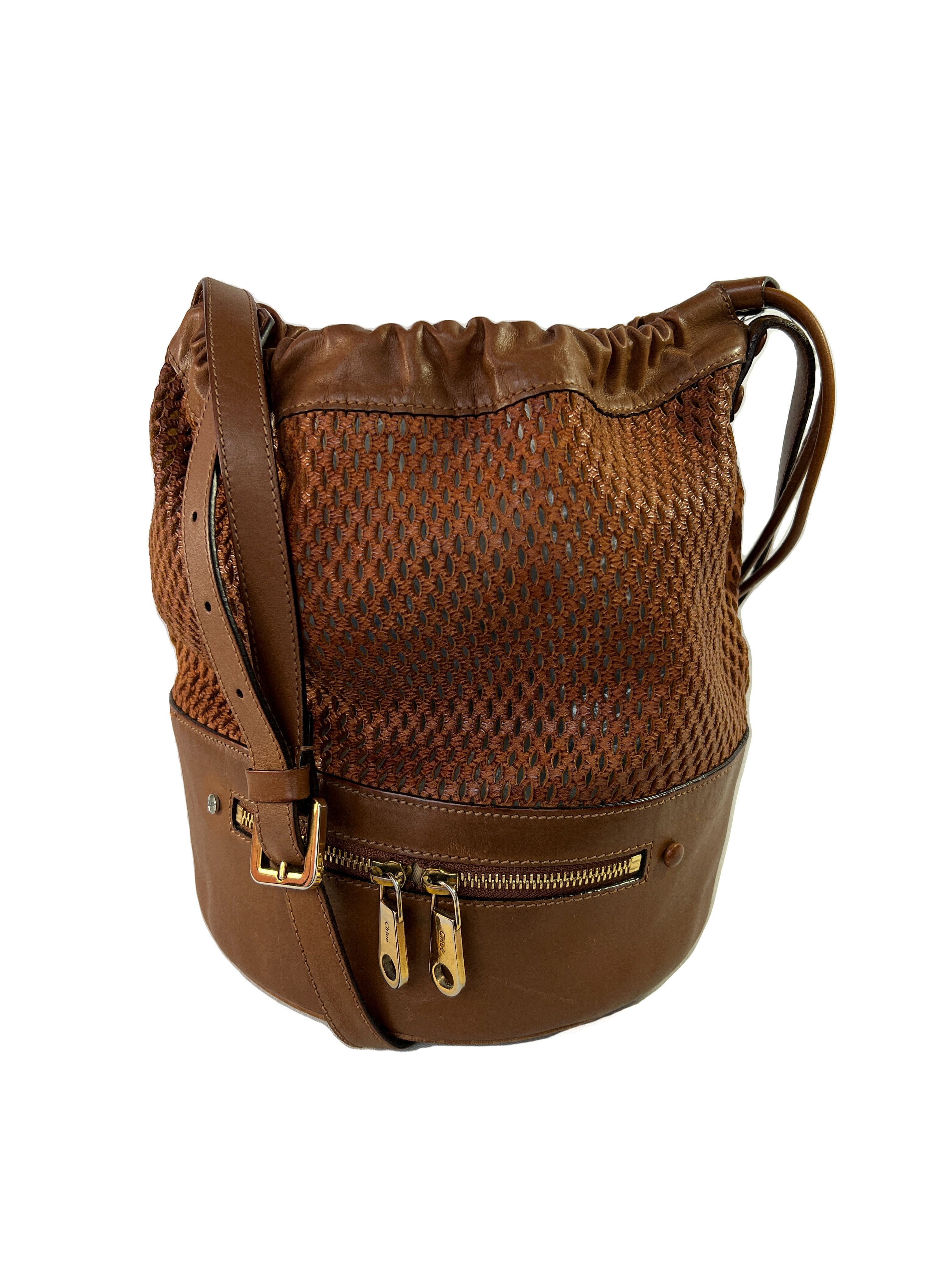 Chloe brown leather perforated bucket bag
