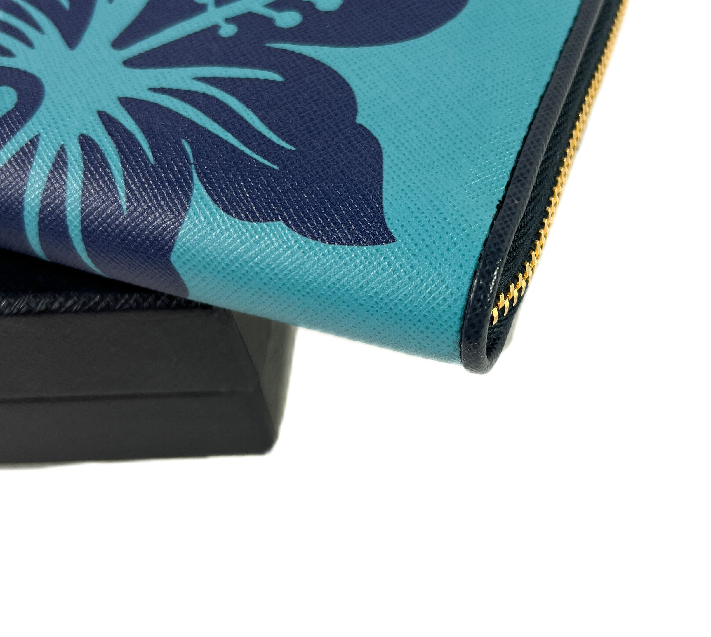 Prada blue print coated canvas leather wallet NEW