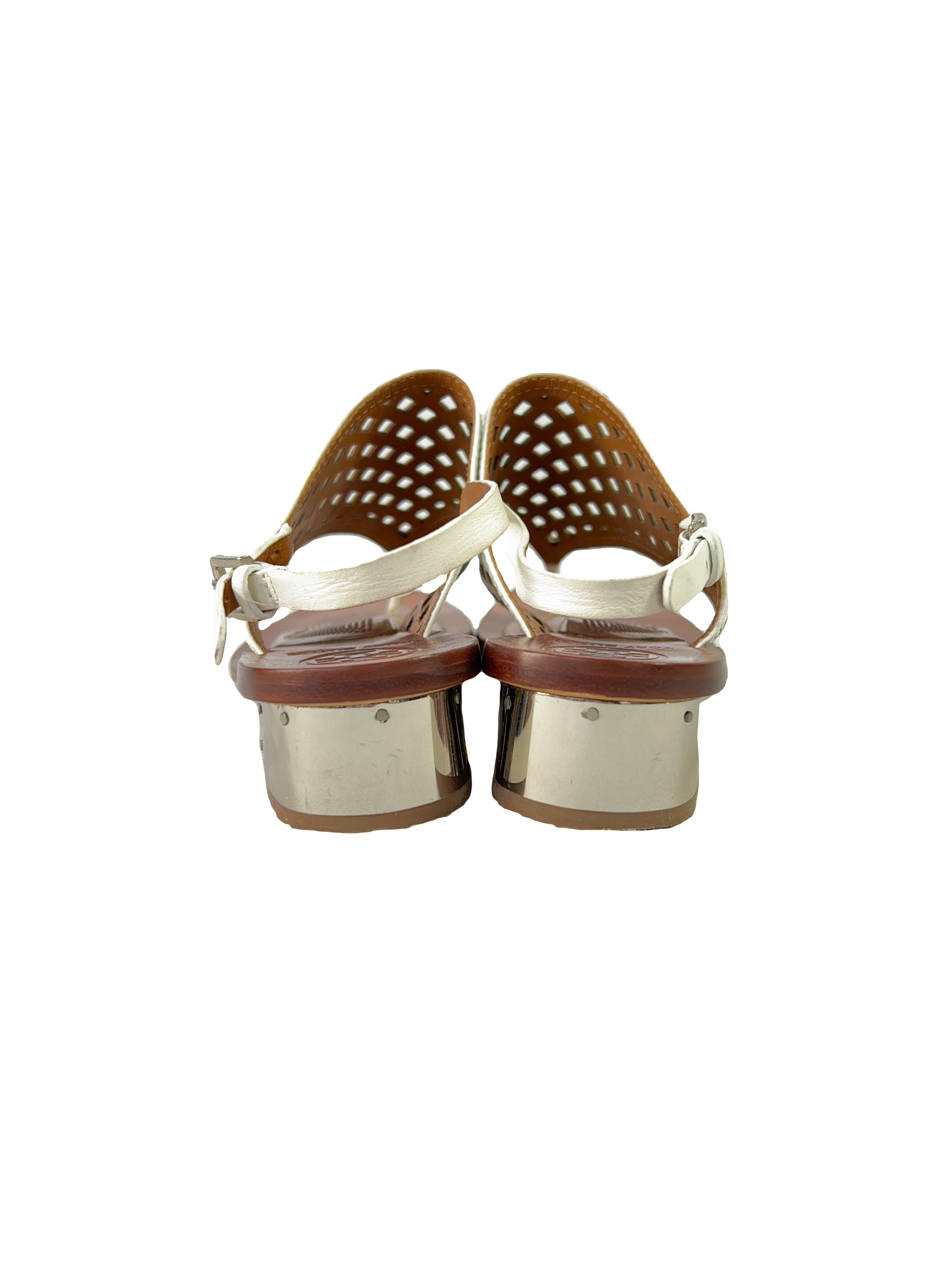 Tory Burch white leather heeled sandals size 9