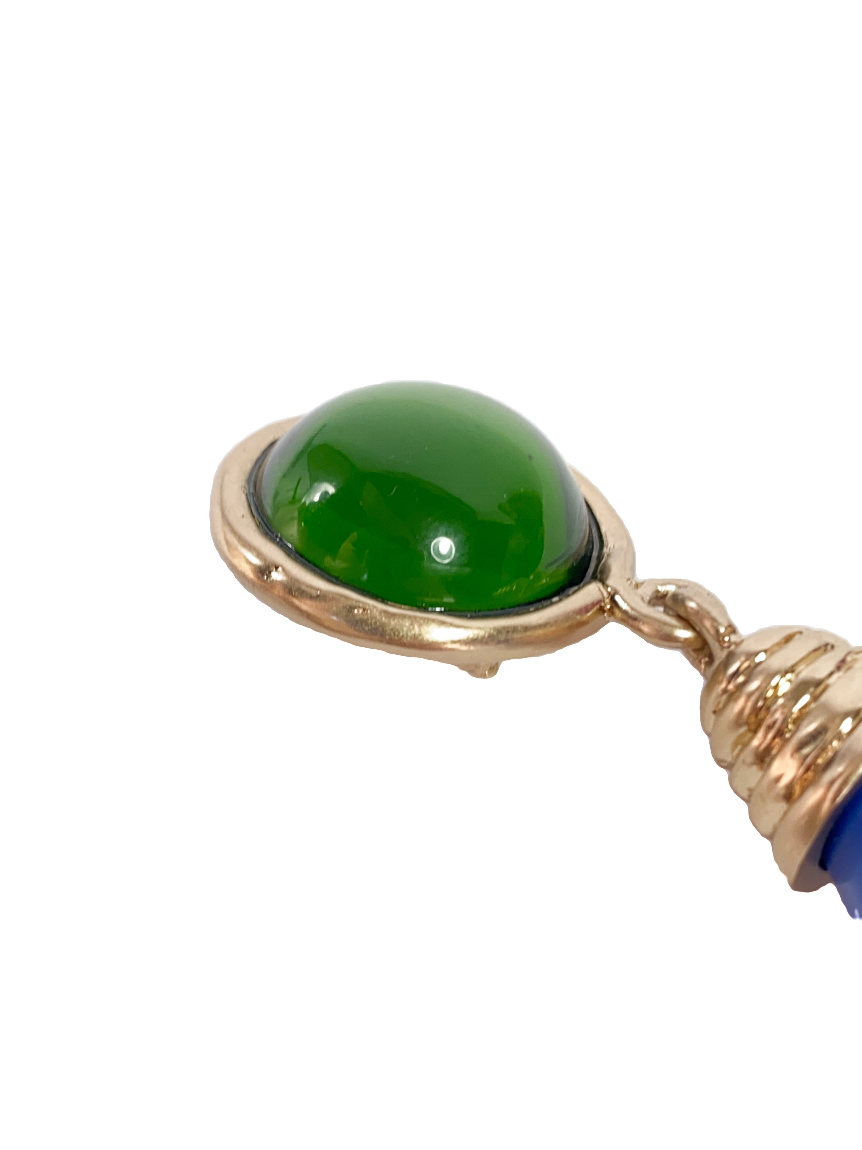 Tory Burch blue and green clip on stone drop earrings NEW