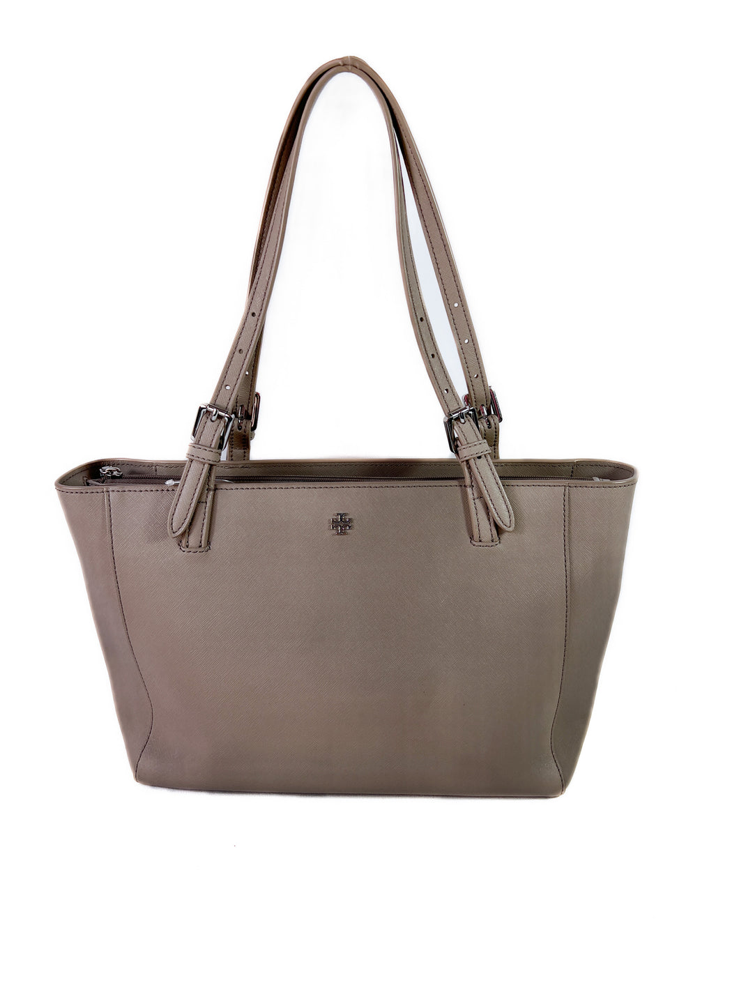 Tory Burch light gray leather tote