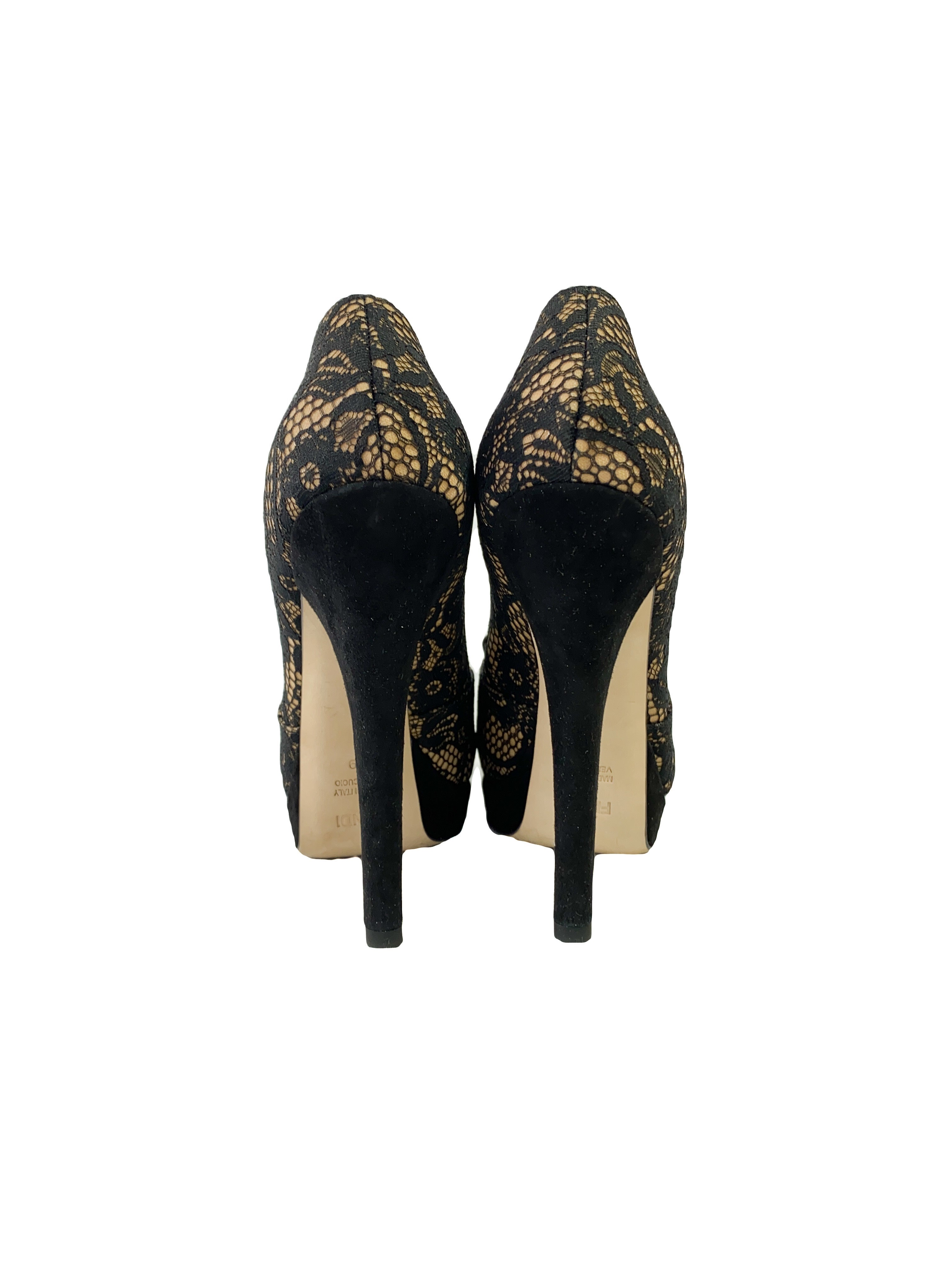 Fendi black nude lace pumps size 39