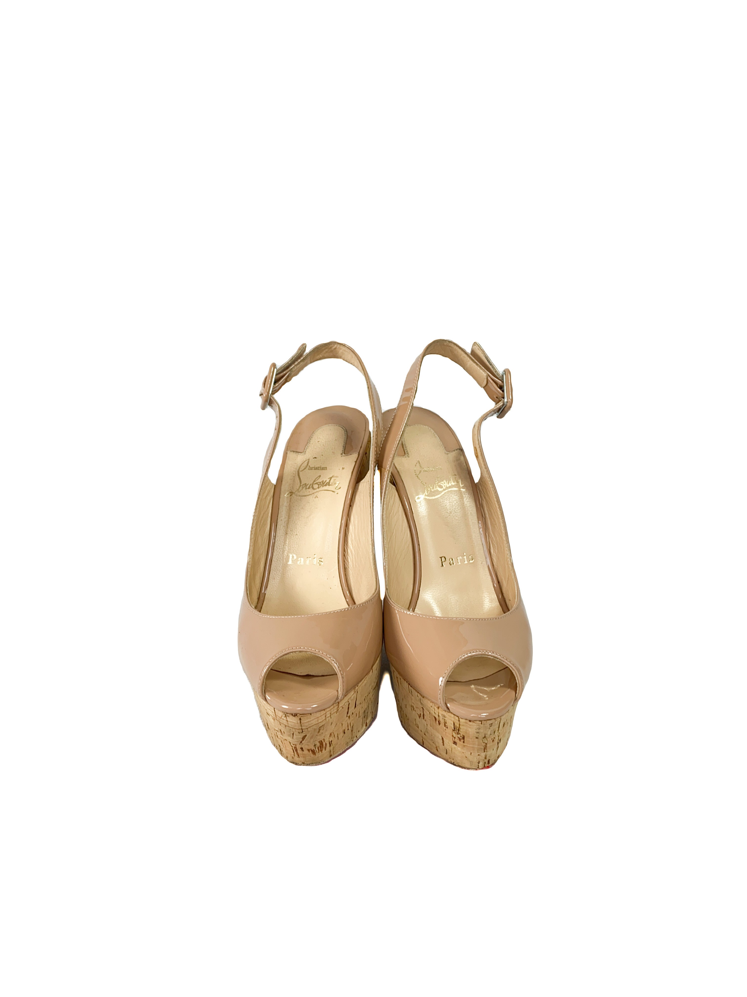 Christian Louboutin nude patent leather wedges size 36.5