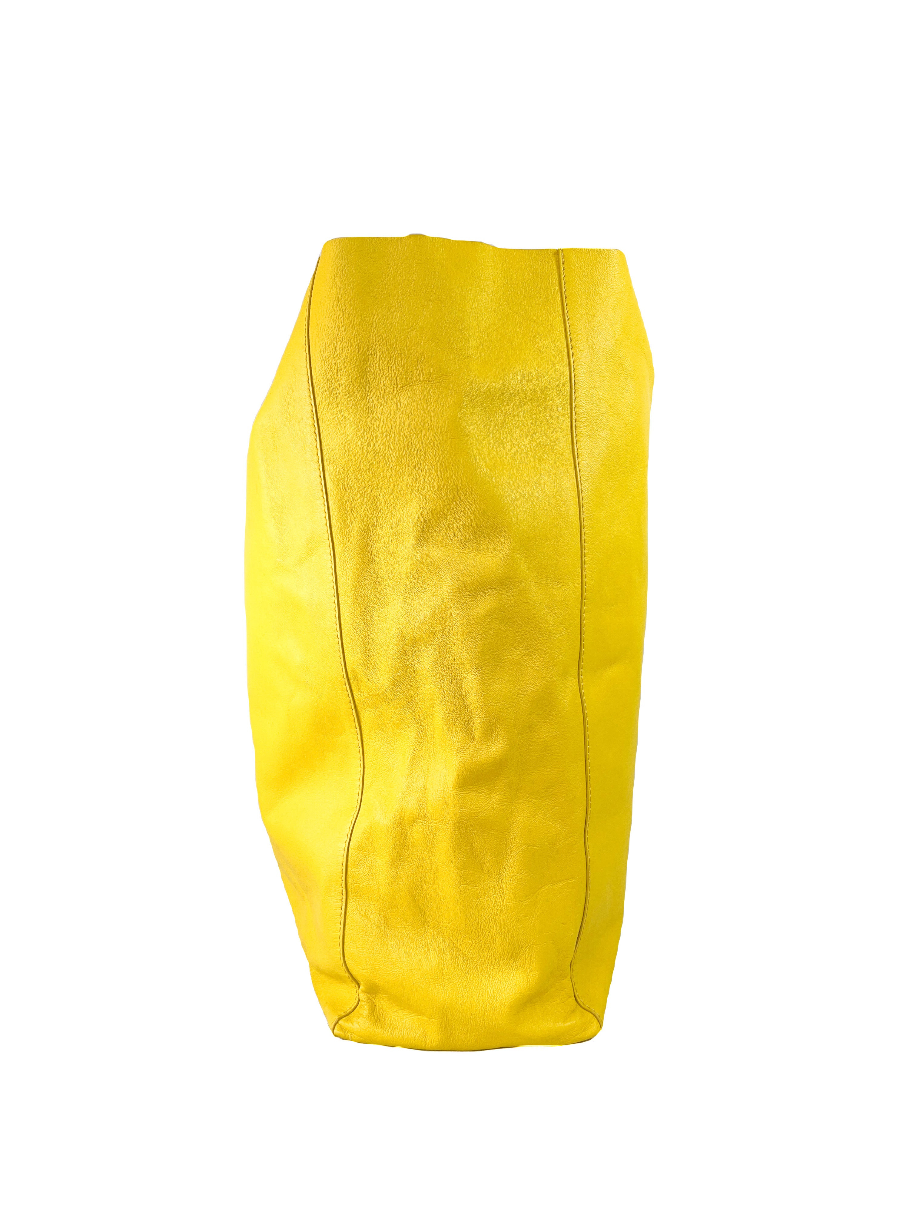 Celine yellow leather vertical Cabas tote