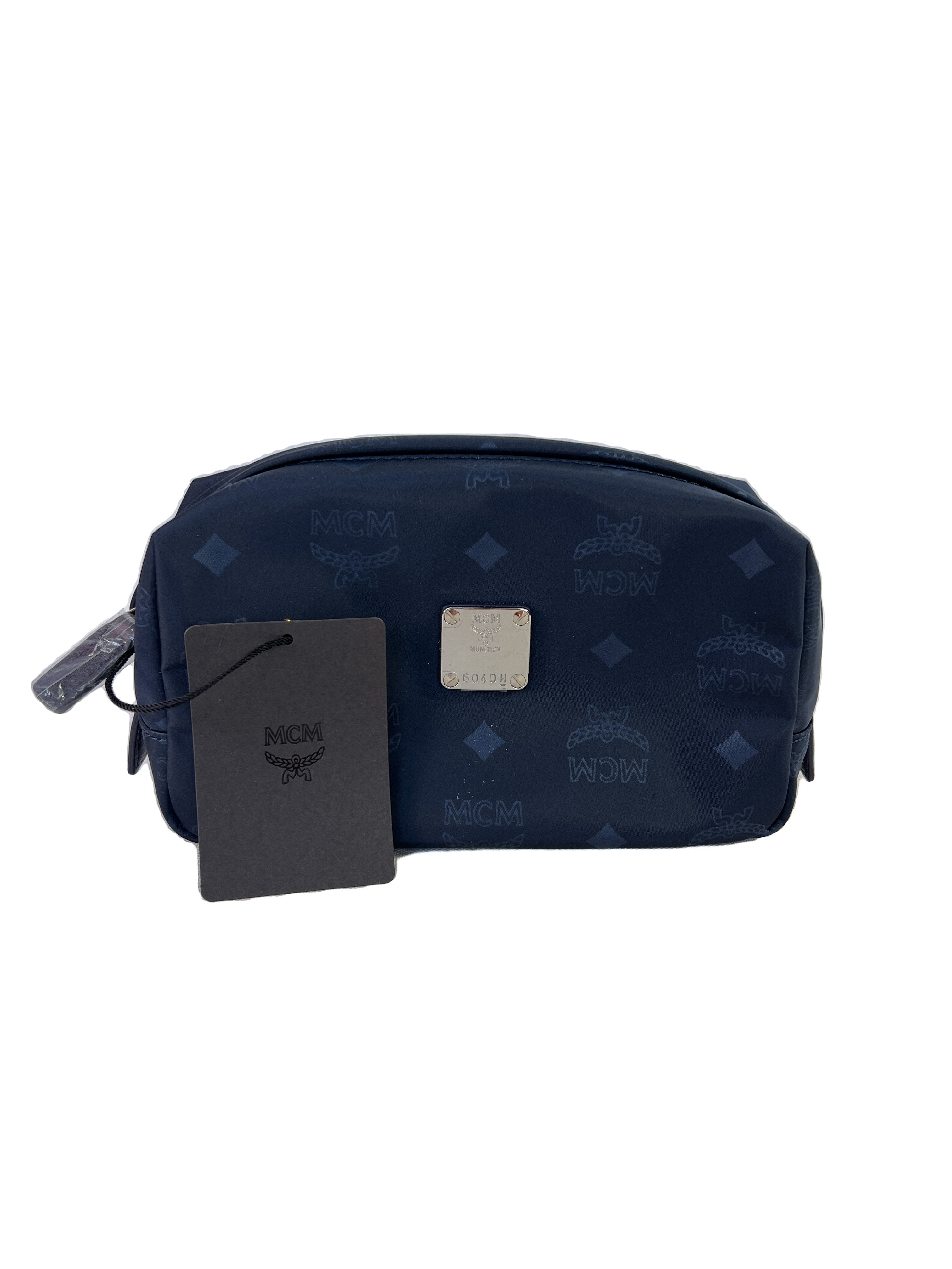 MCM navy nylon zip pouch NWT