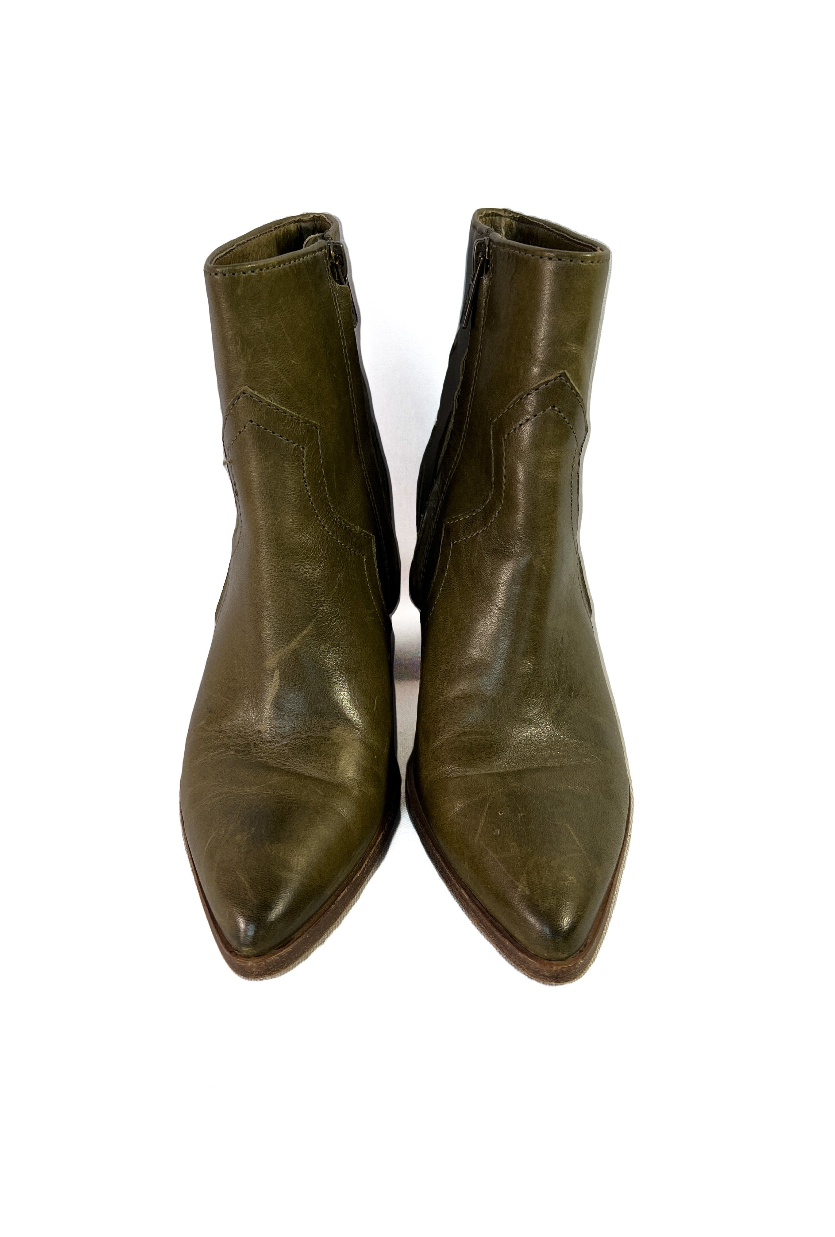 Frye olive leather heeled boots size 6