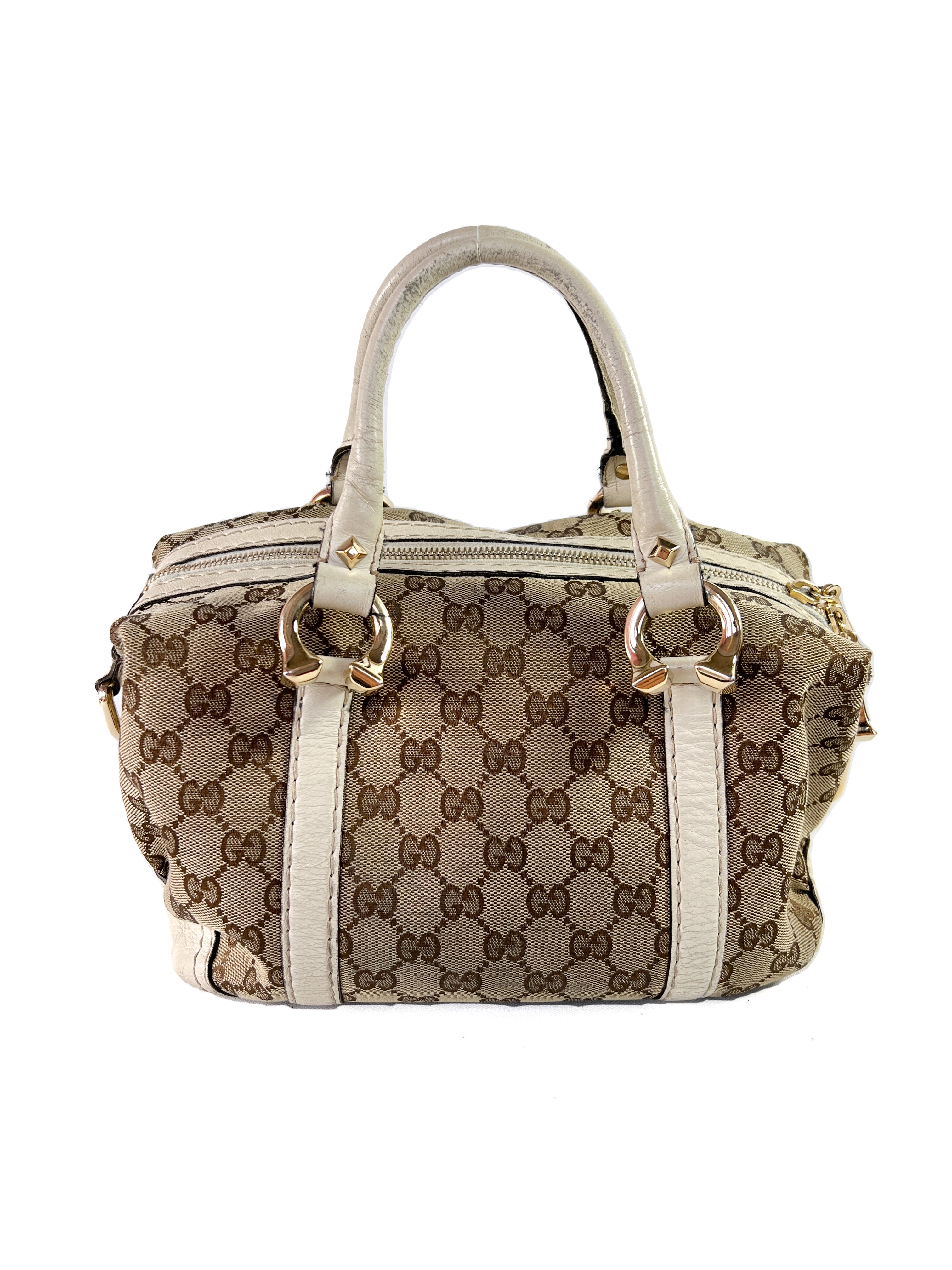 Gucci white and brown signature satchel