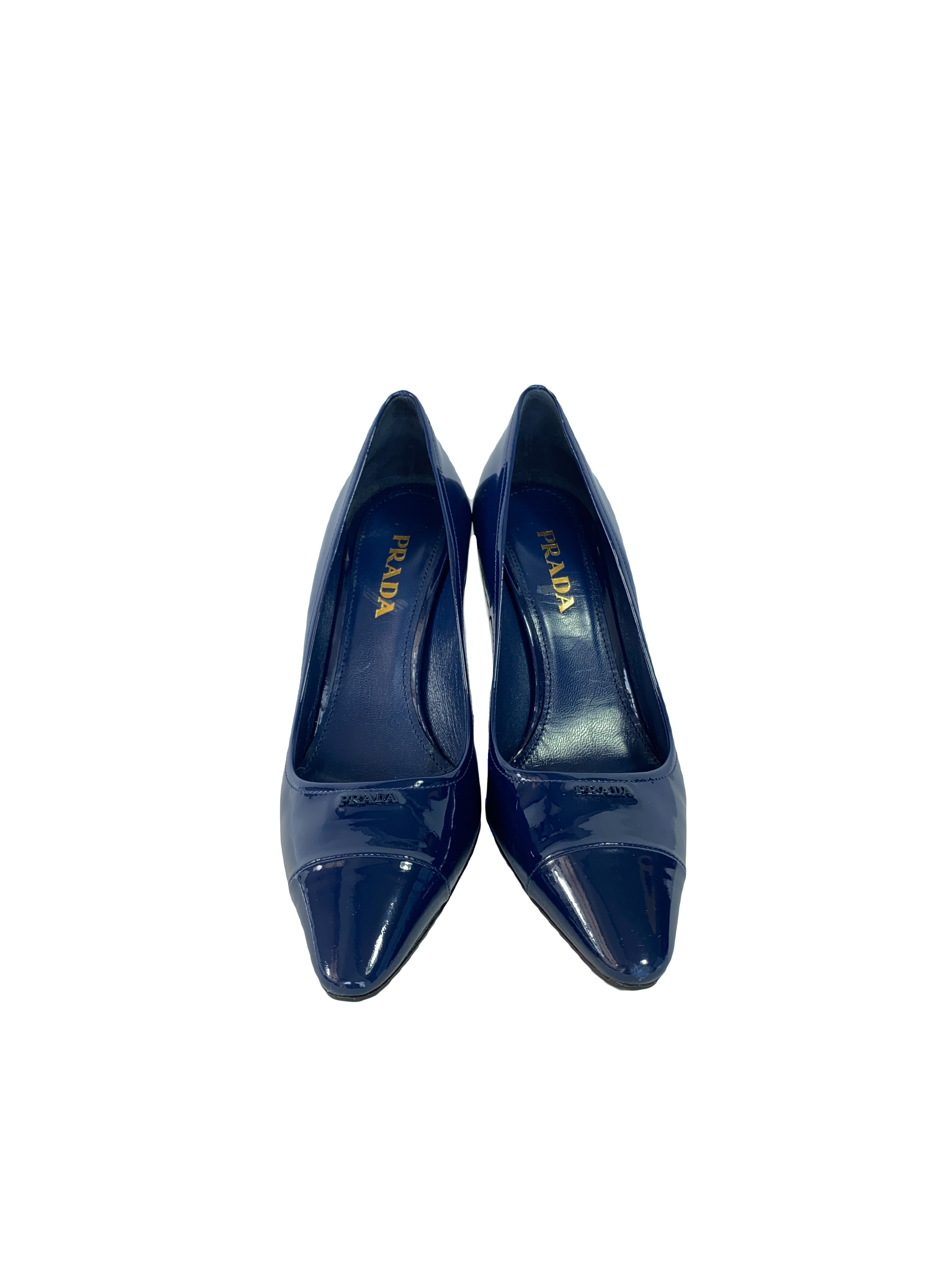 Prada navy patent leather pointed pumps size 37.5