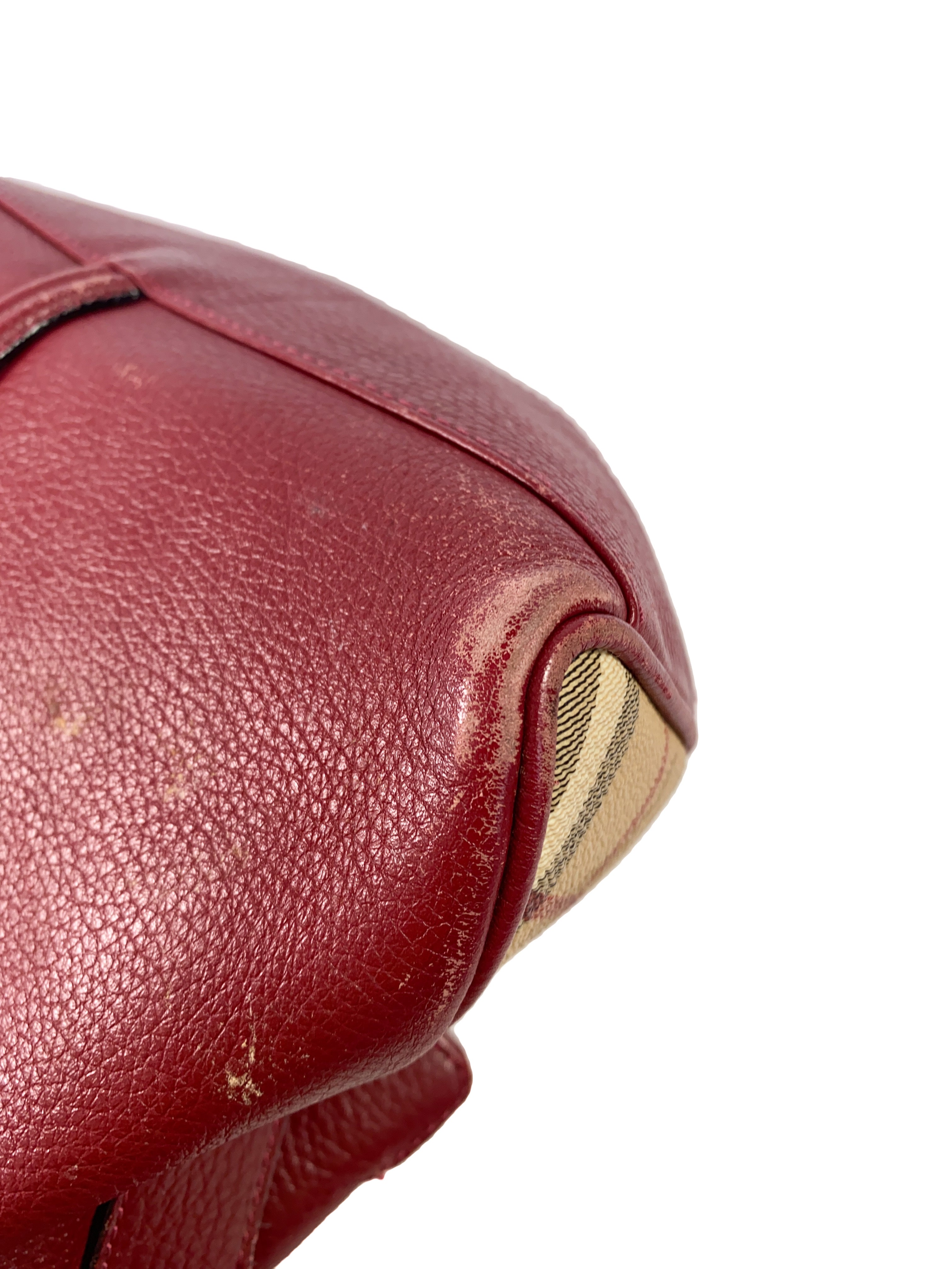 Burberry red leather plaid shoulder bag AS IS