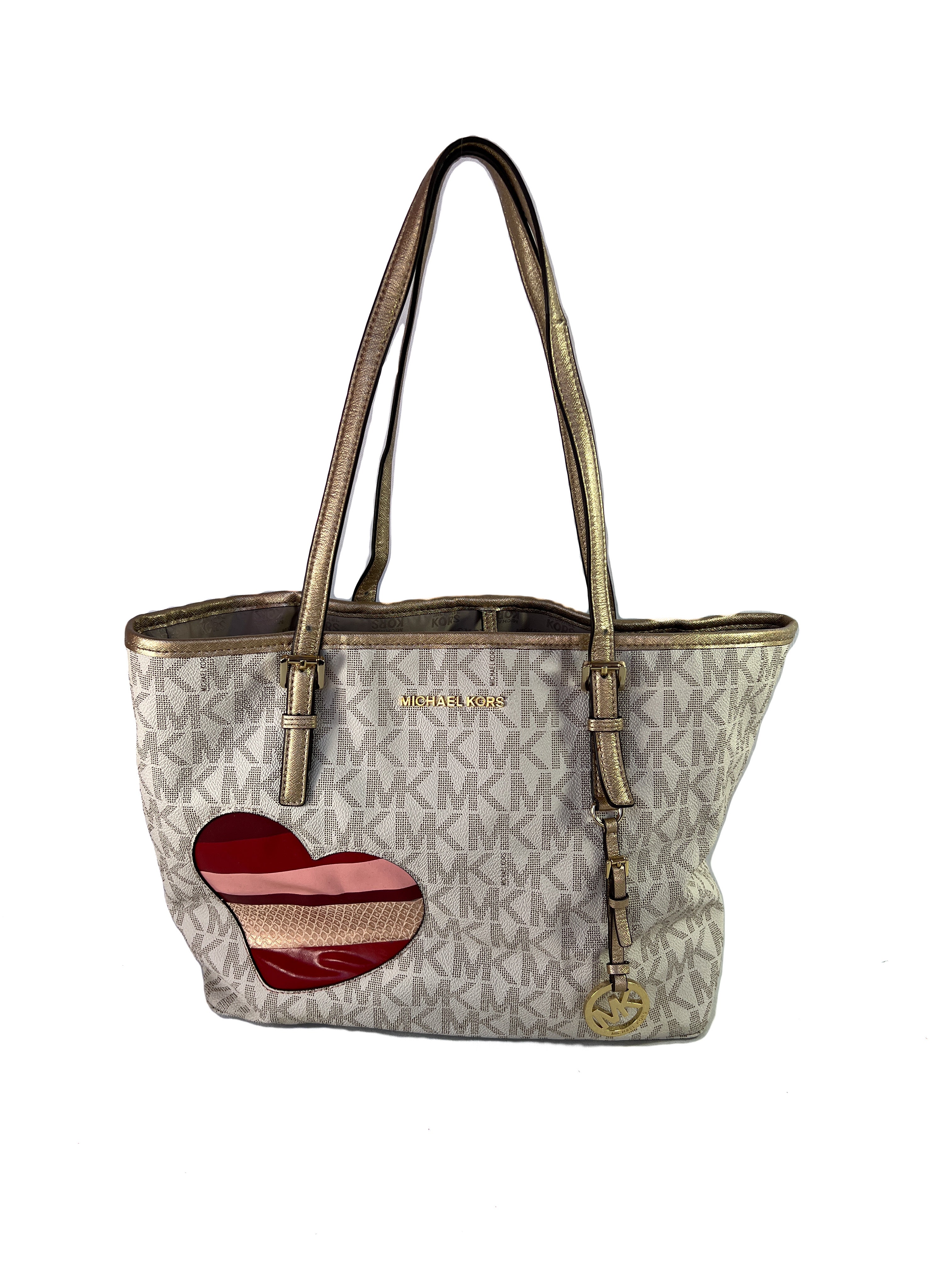 Michael Kors cream signature heart tote