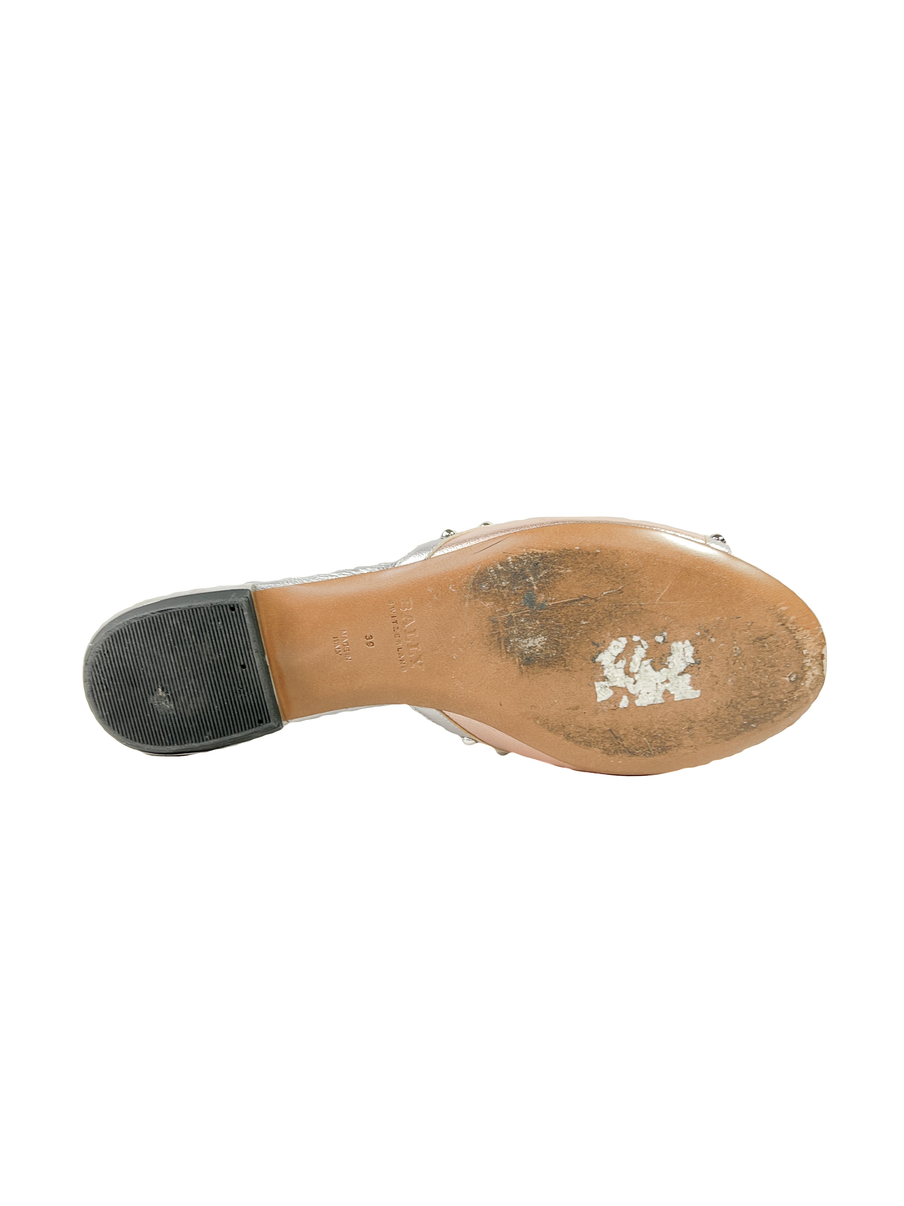 Bally pink and silver leather metallic slides size 8.5