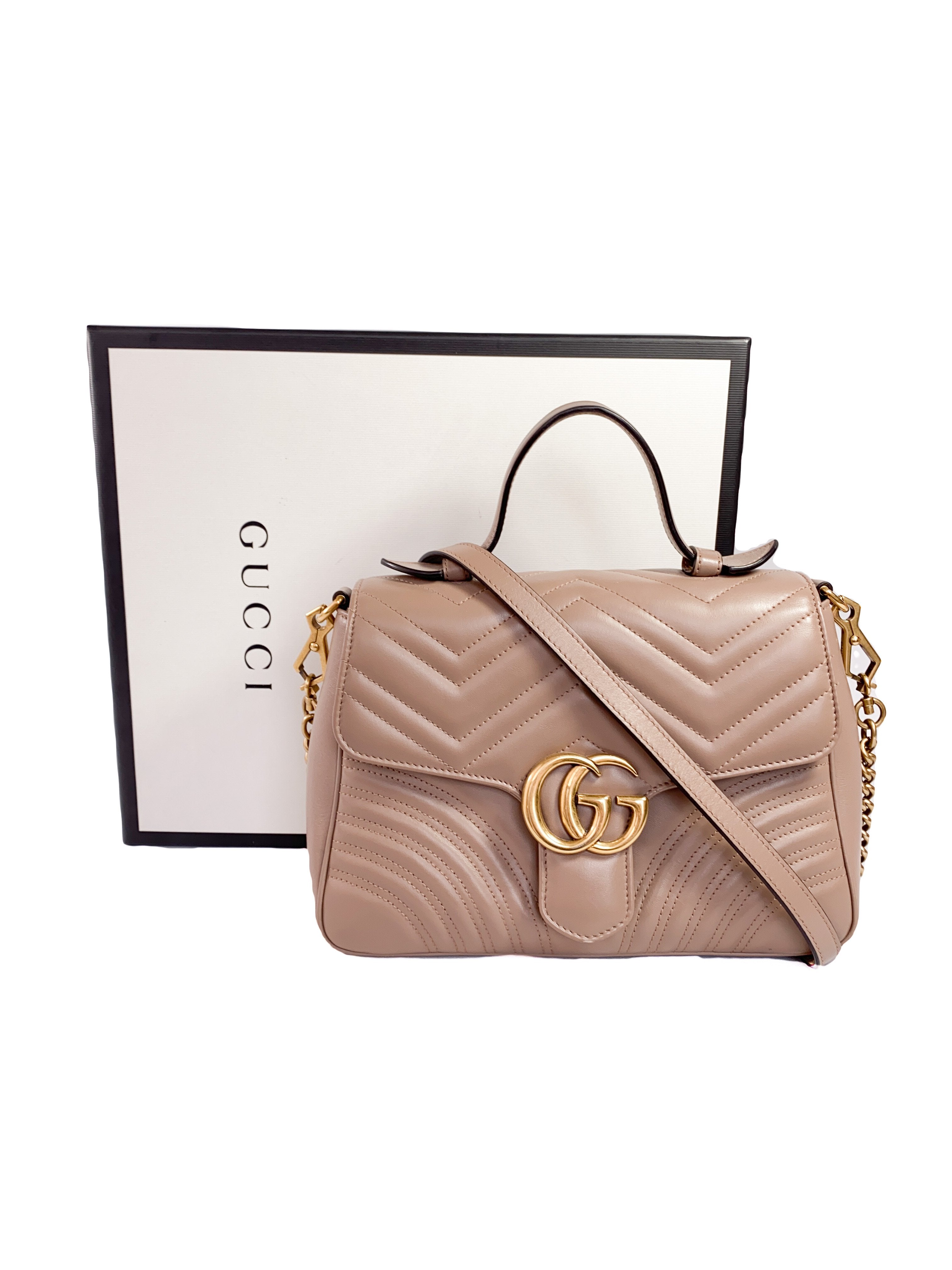 Gucci GG Marmont nudeish pink small top handle bag
