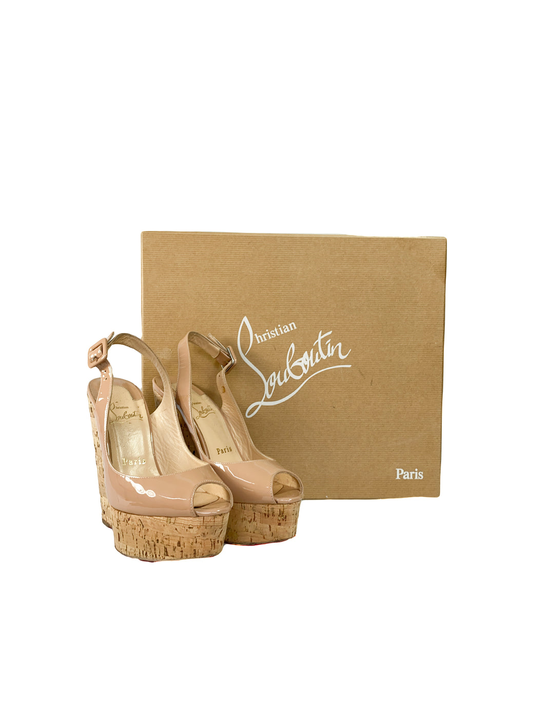 Christian Louboutin nude patent leather wedges size 36.5