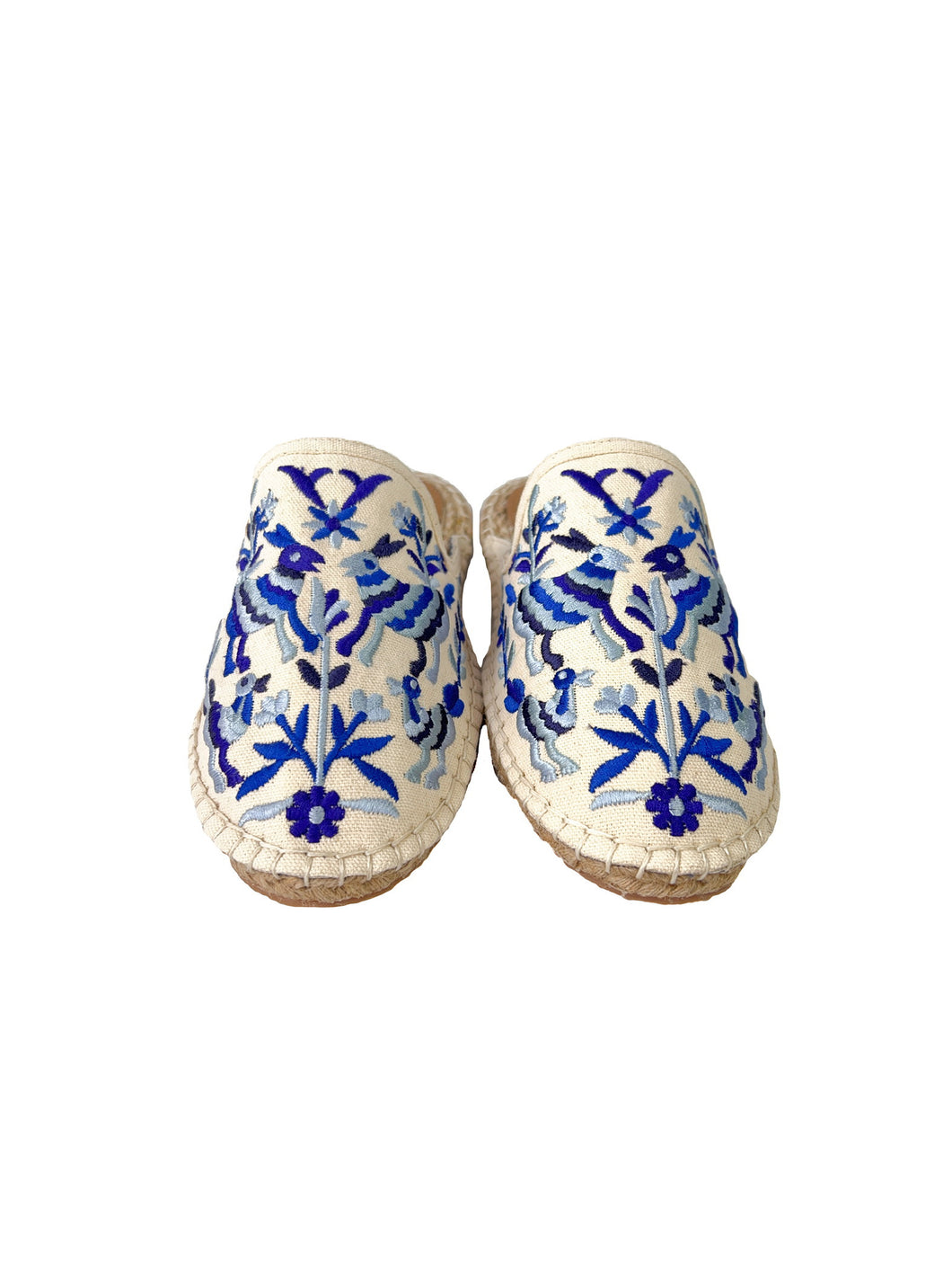 Guadalupe cream blue embroidered espadrille slides size 37 NEW