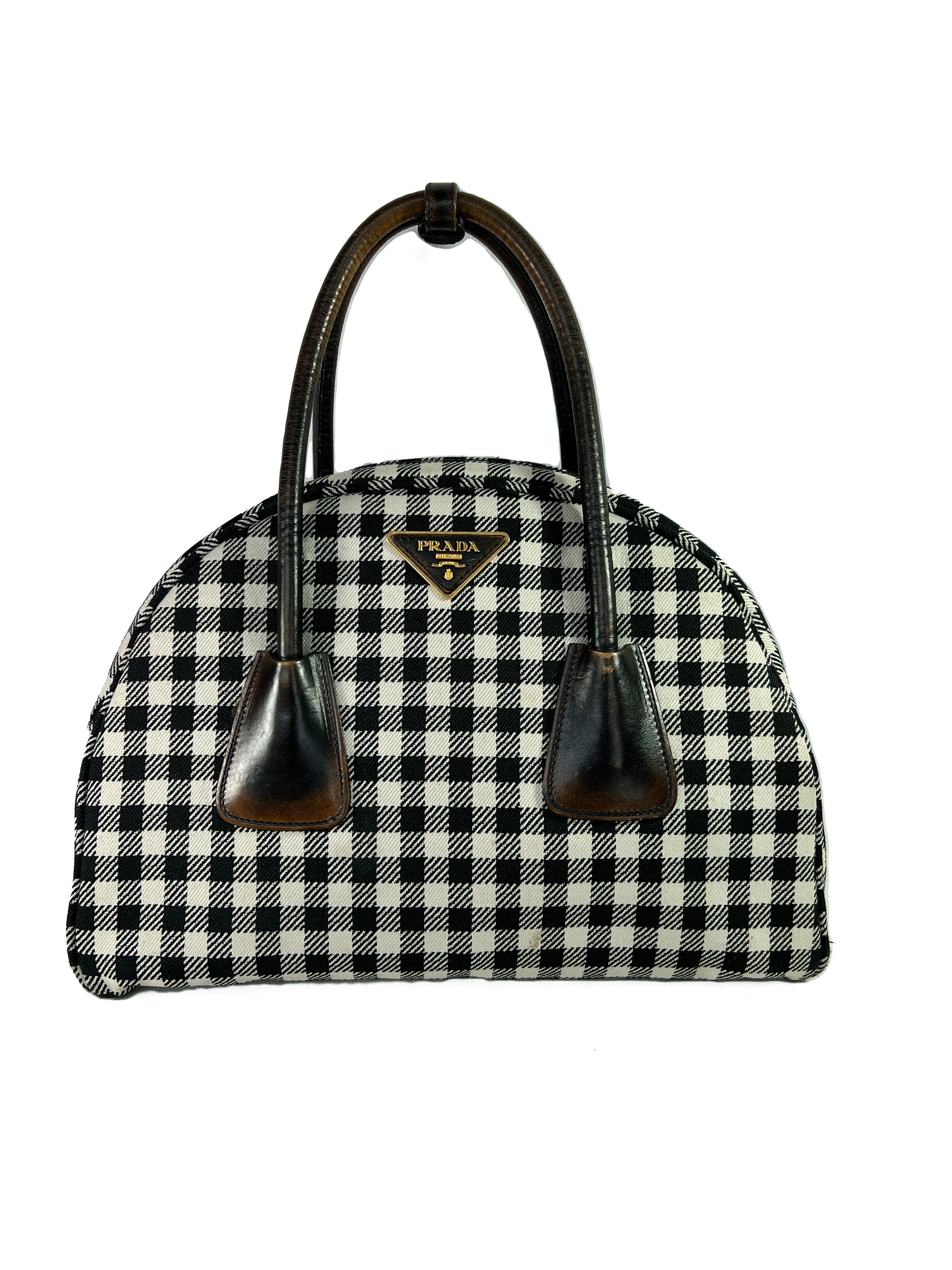 Prada black and white check satchel