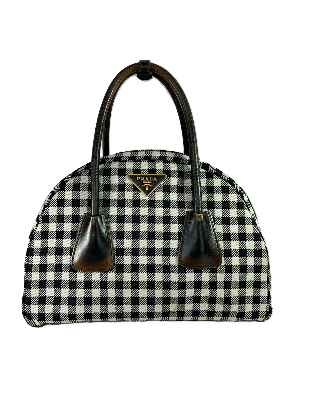 Prada black and white check satchel