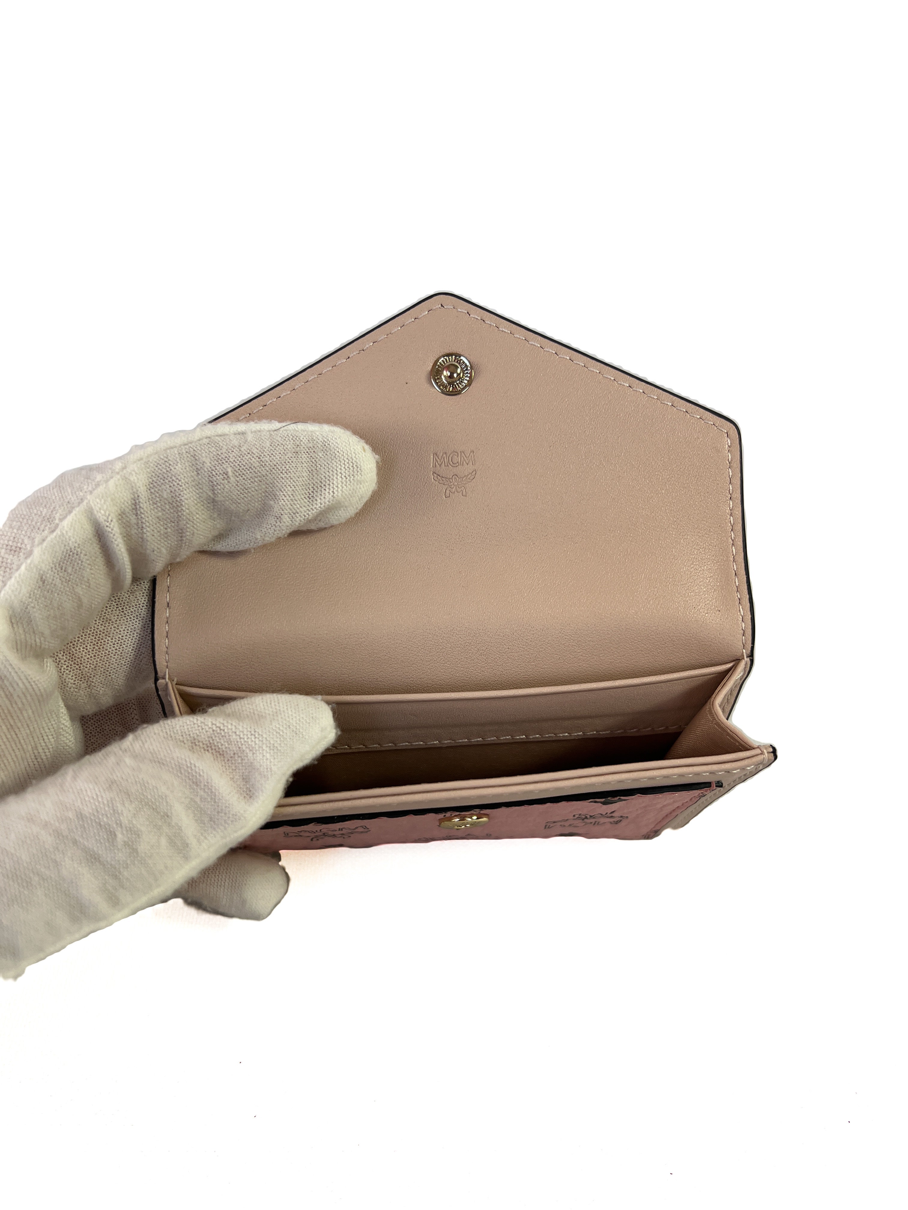 MCM pink and cream tri color card holder wallet