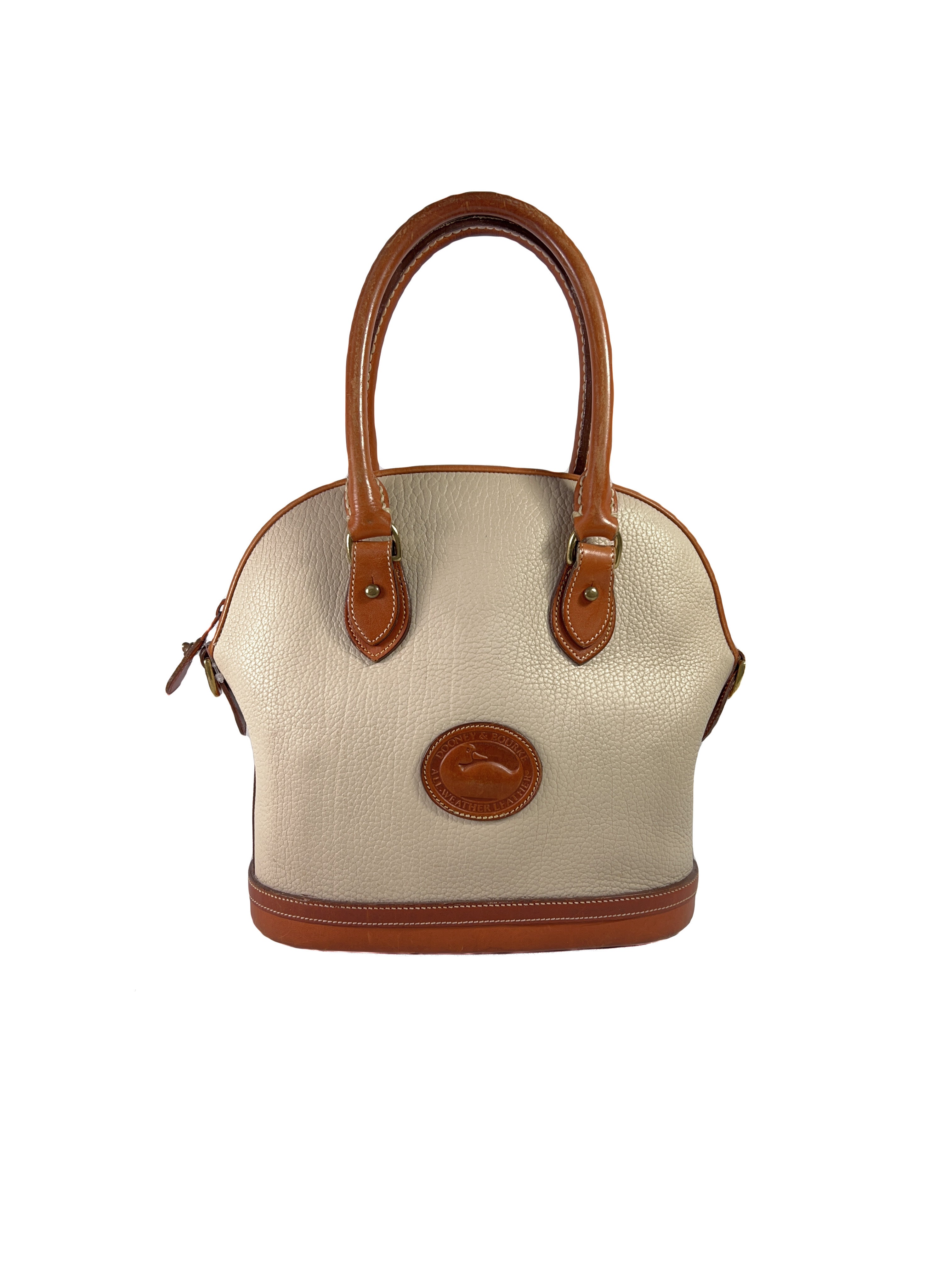 Dooney & Bourke cream and brown vintage leather domed satchel
