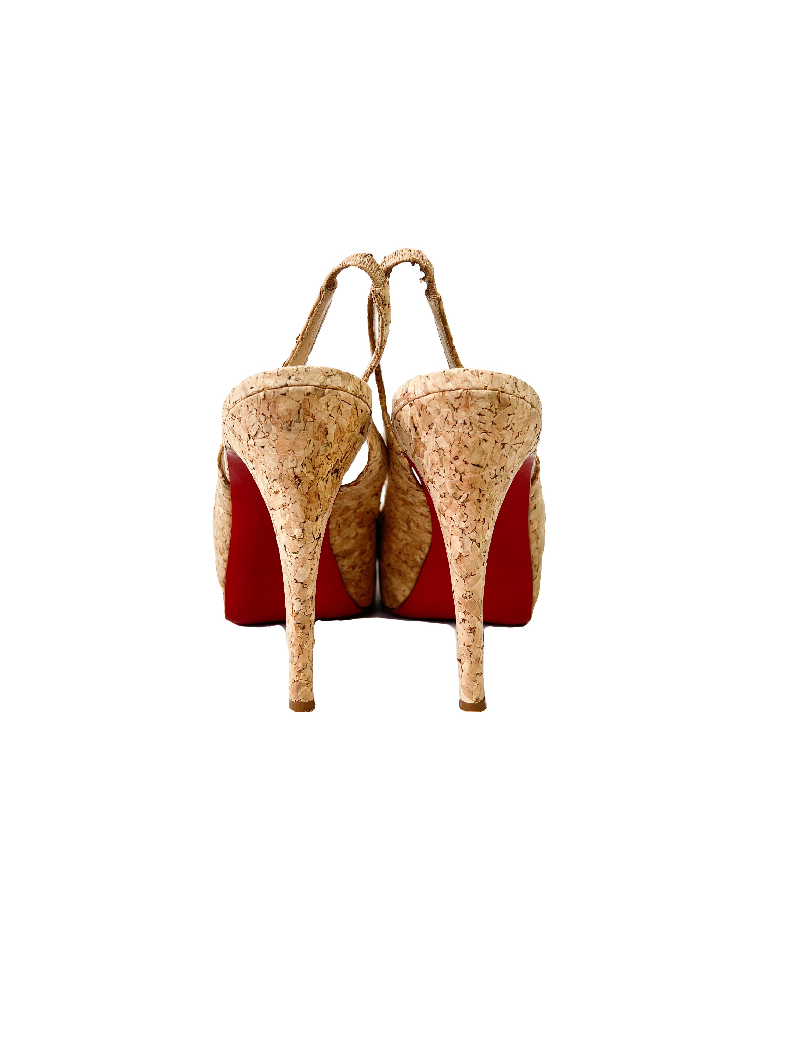 Christian Louboutin cork peep toe pumps size 38 AS IS