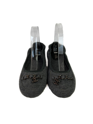 Chanel gray cloth flats size 38