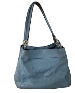 Coach blue leather embossed signature shoulder bag AS IS
