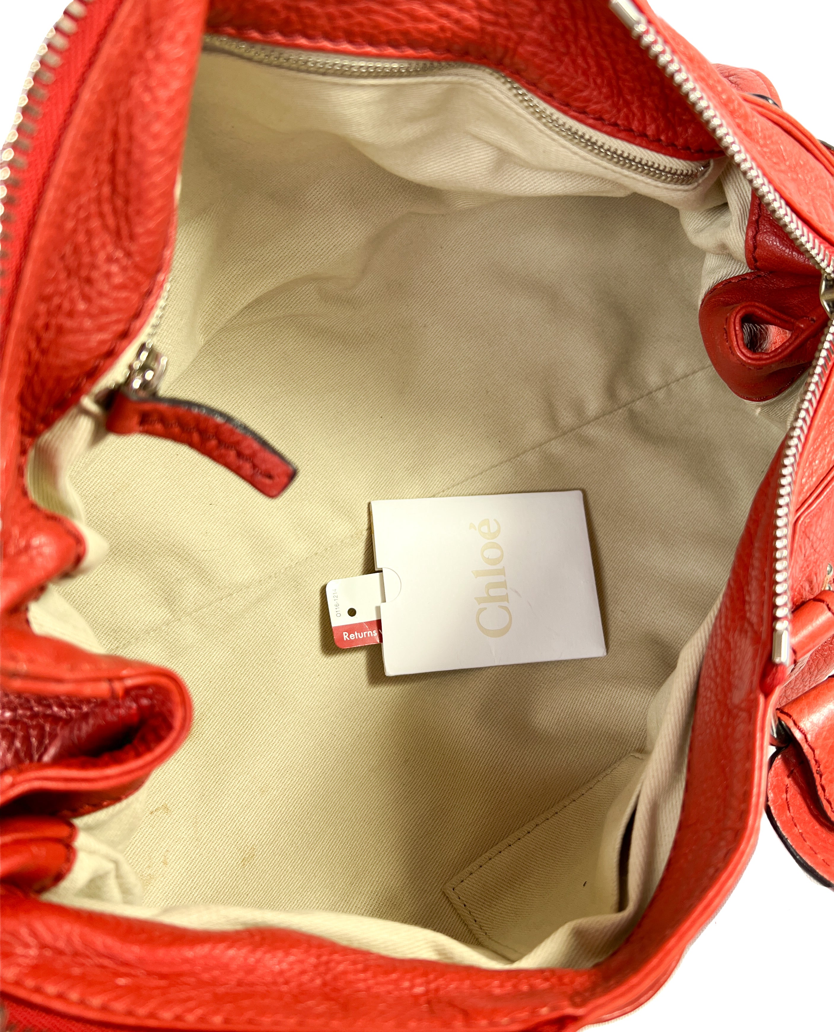 Chloe red orange leather paddington bag