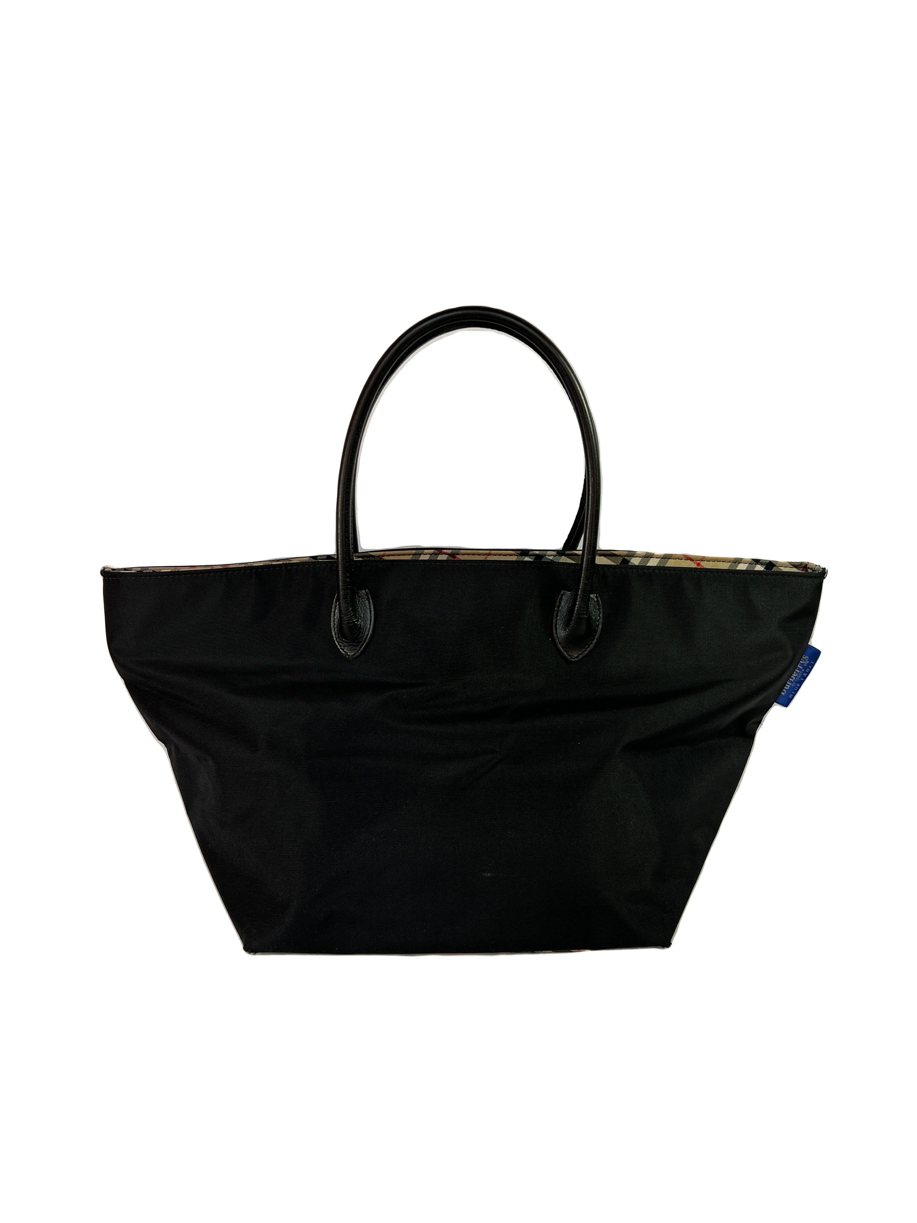 Burberry vintage black plaid nylon tote