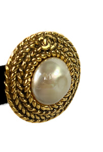 Chanel Vintage Gold Square and Faux Pearl Clip On Earrings