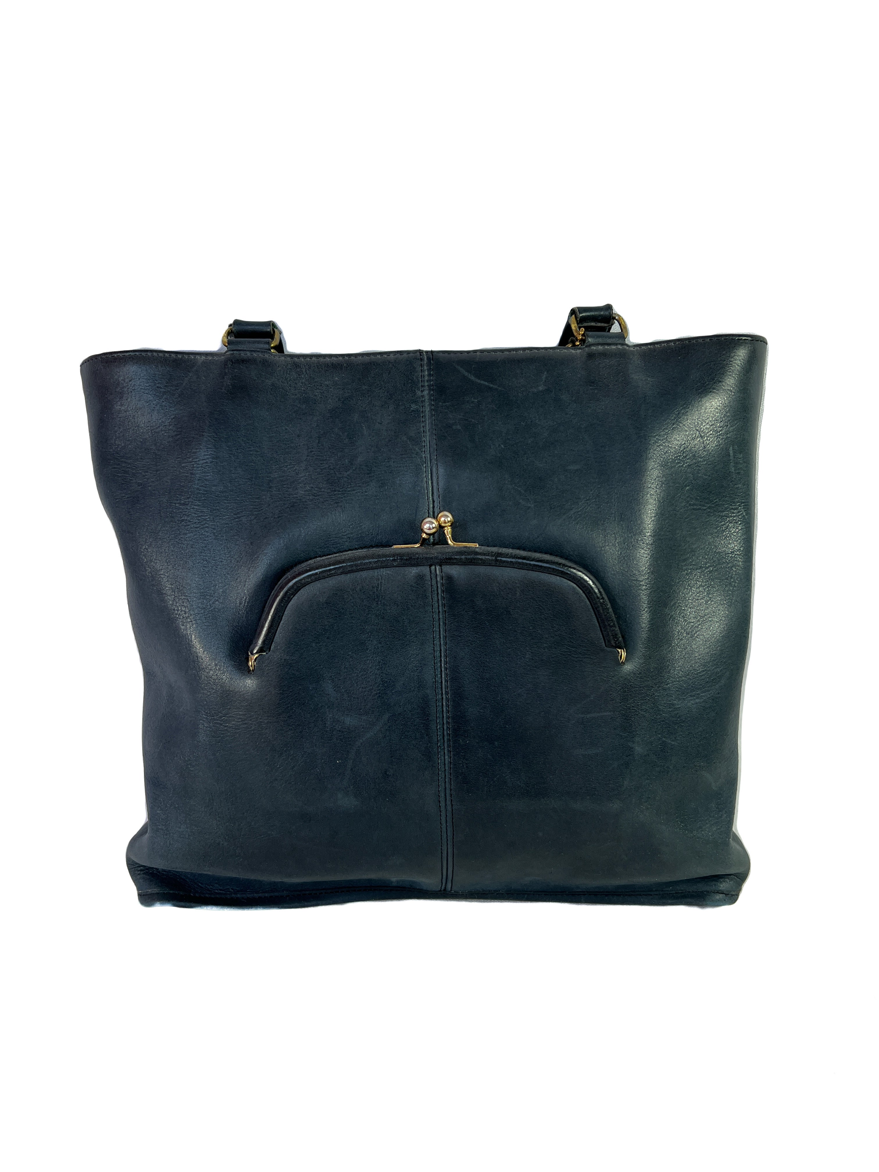 Coach vintage navy leather skinny tote