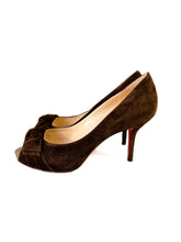 Christian Louboutin brown suede peep toe pumps size 38