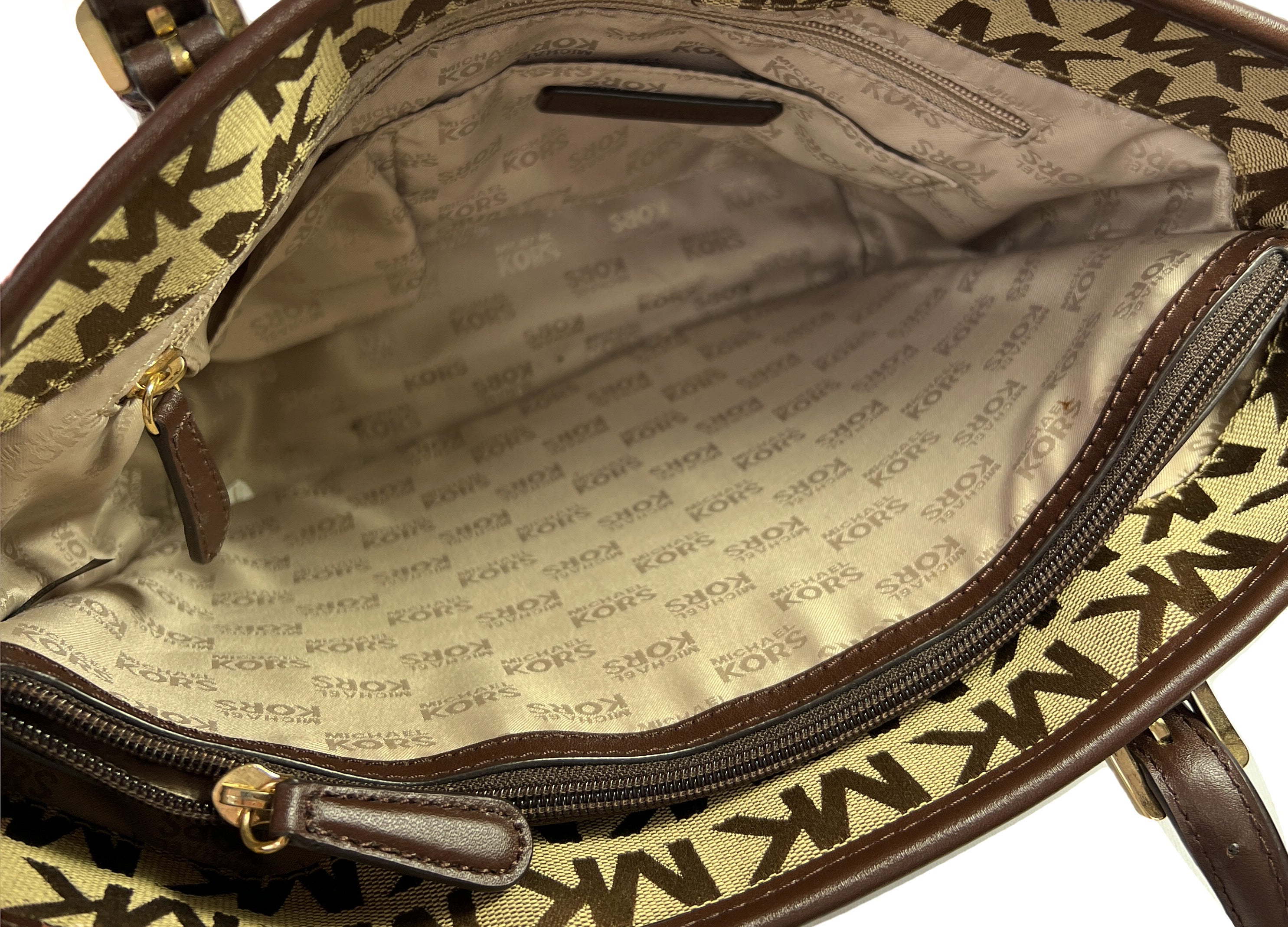 Michael Kors brown signature jet set front pocket tote