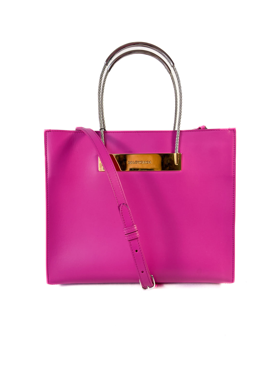 Balenciaga fuchsia leather cable shopper