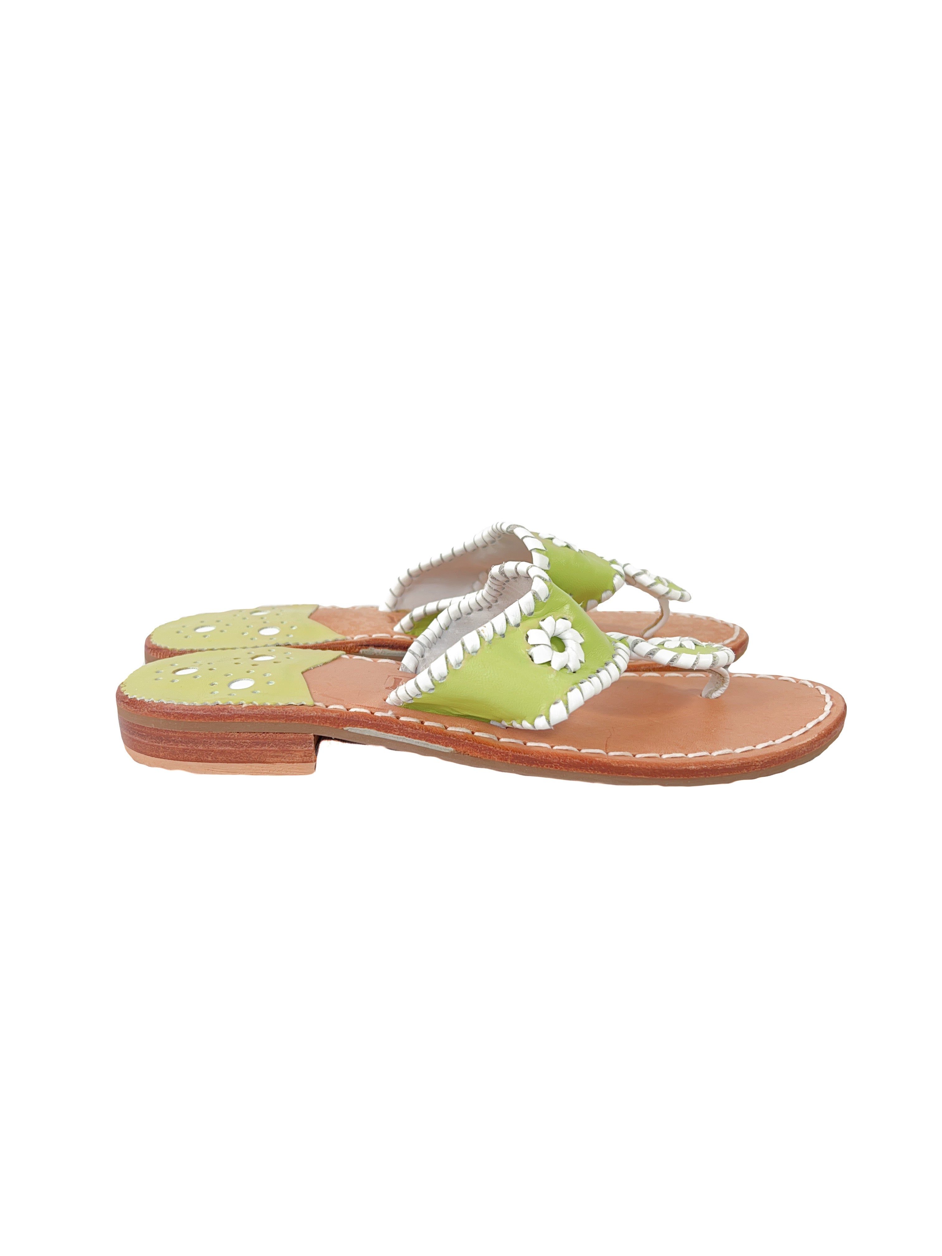 Jack Rogers lime and white leather flip flops size 6 NEW