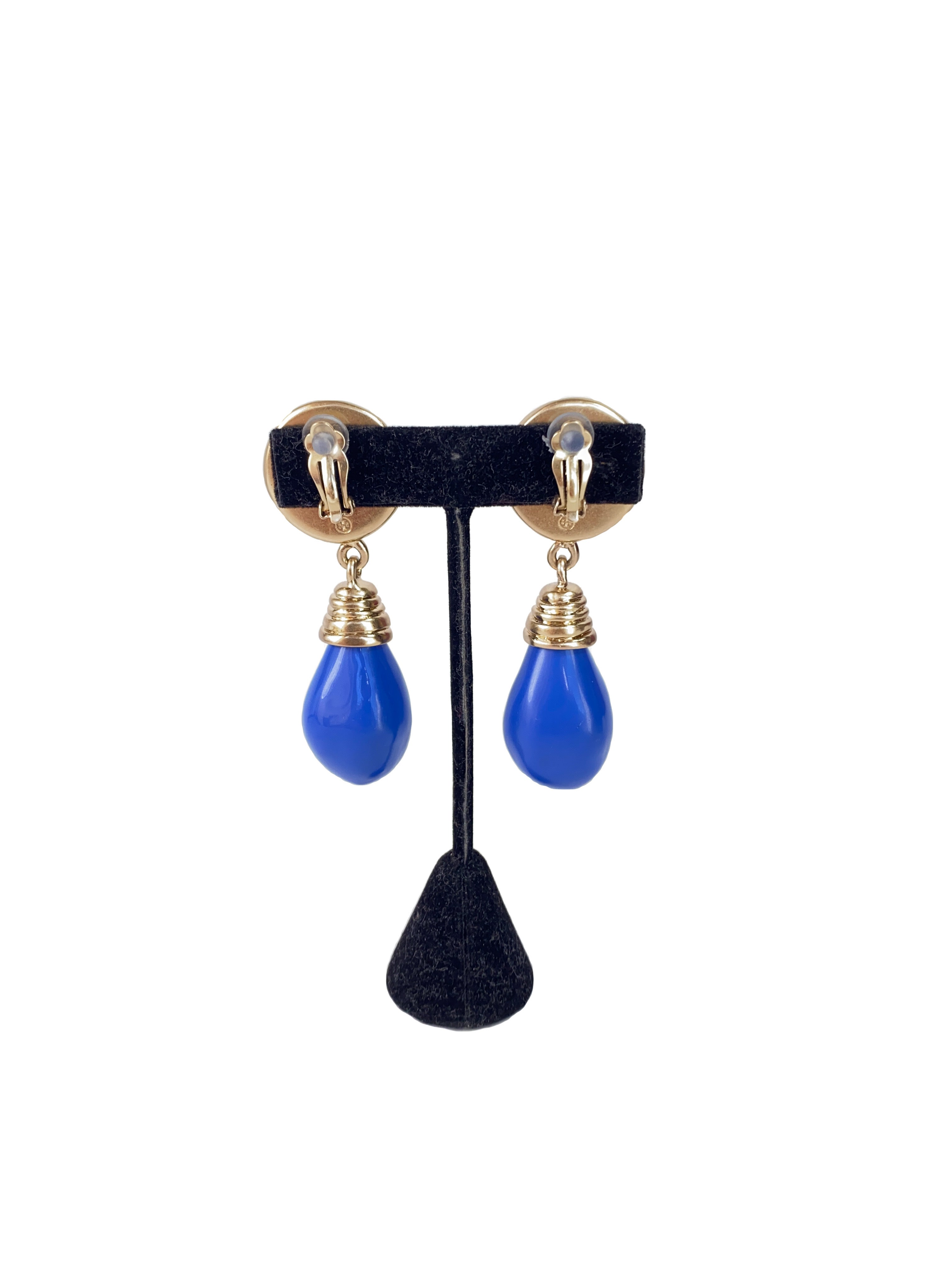 Tory Burch blue and green clip on stone drop earrings NEW