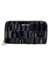 Miu Miu black leather and velour zip around wallet