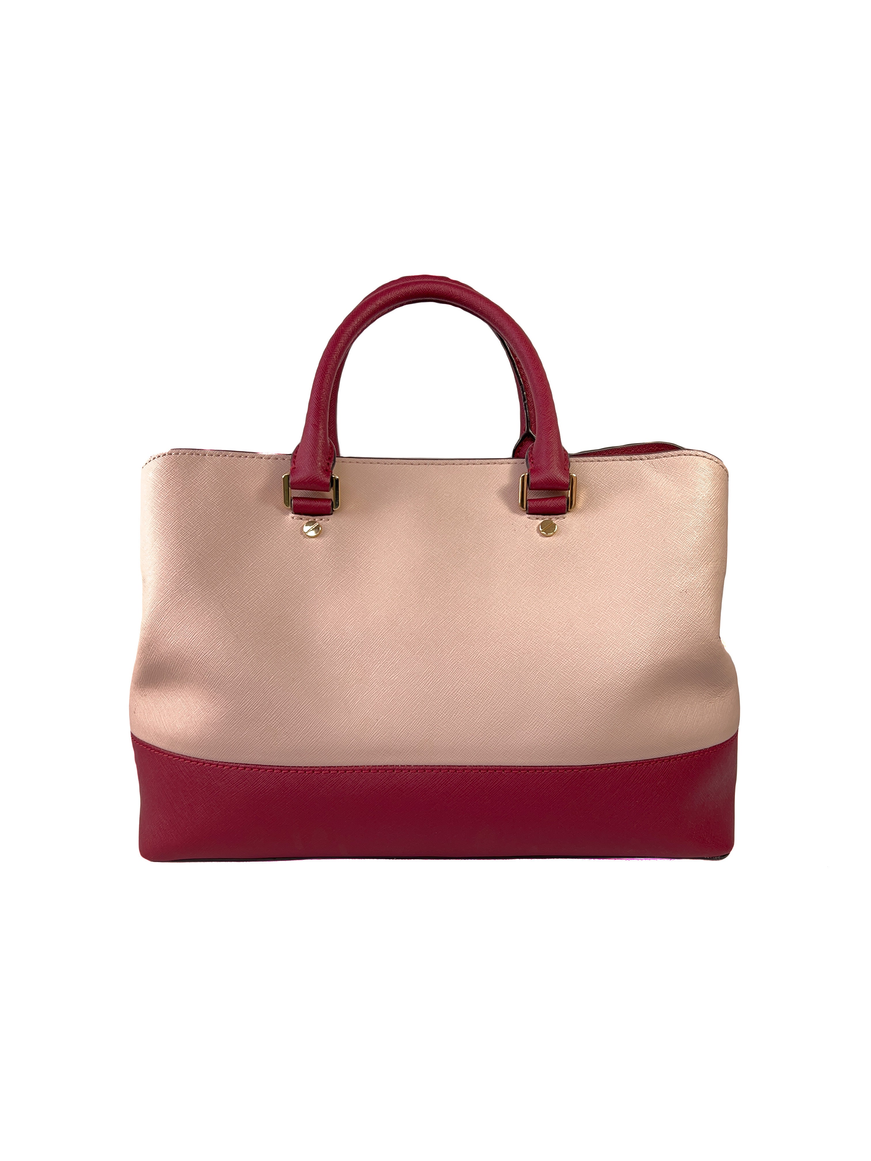 Michael Kors pink and burgundy leather satchel