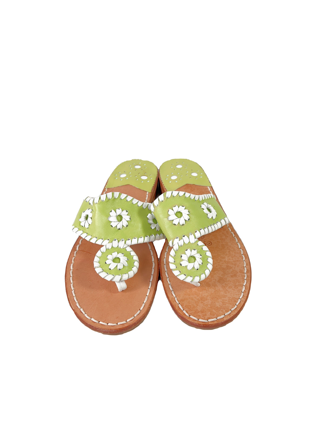 Jack Rogers lime and white leather flip flops size 5 NEW