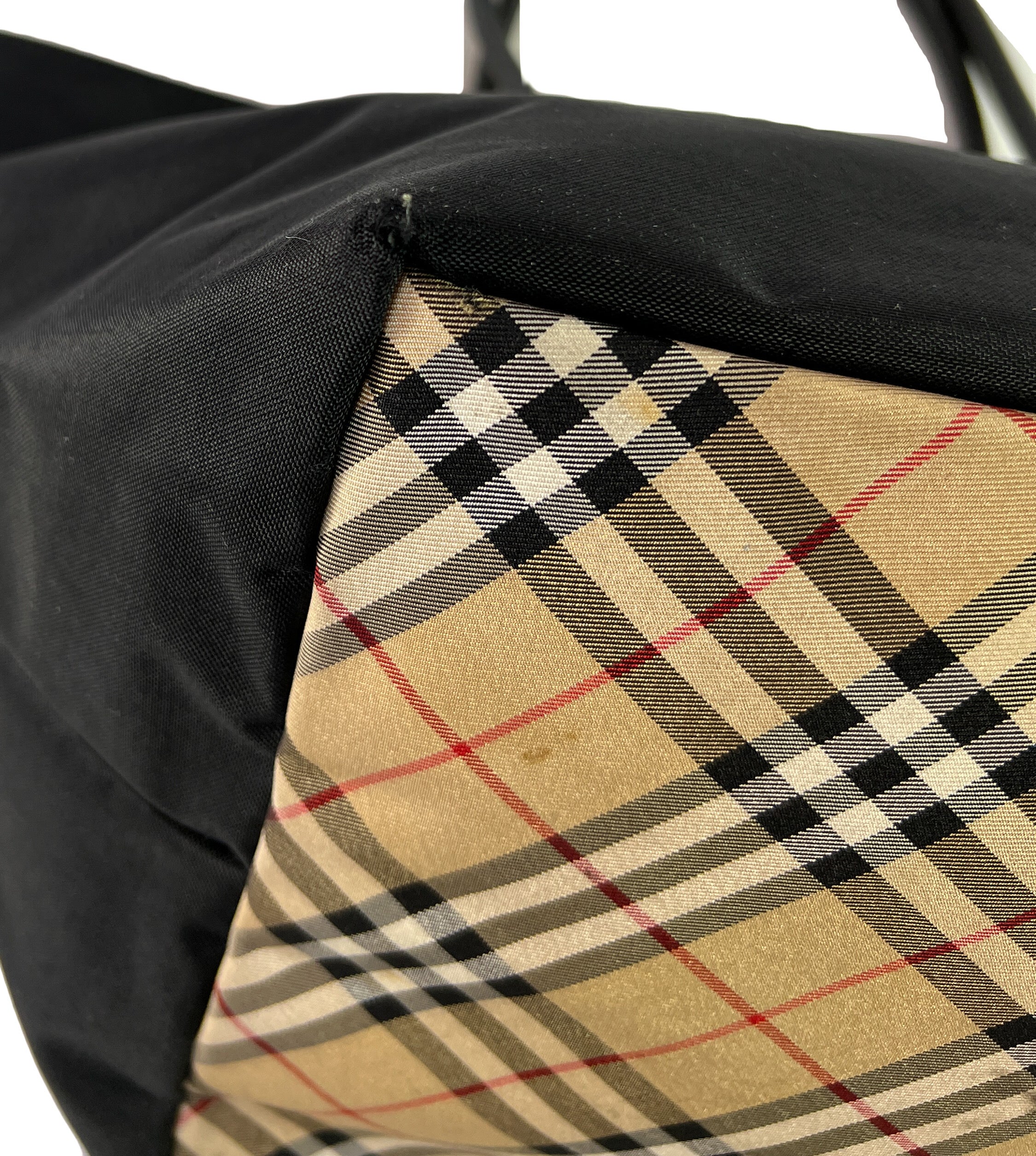 Burberry vintage black plaid nylon tote