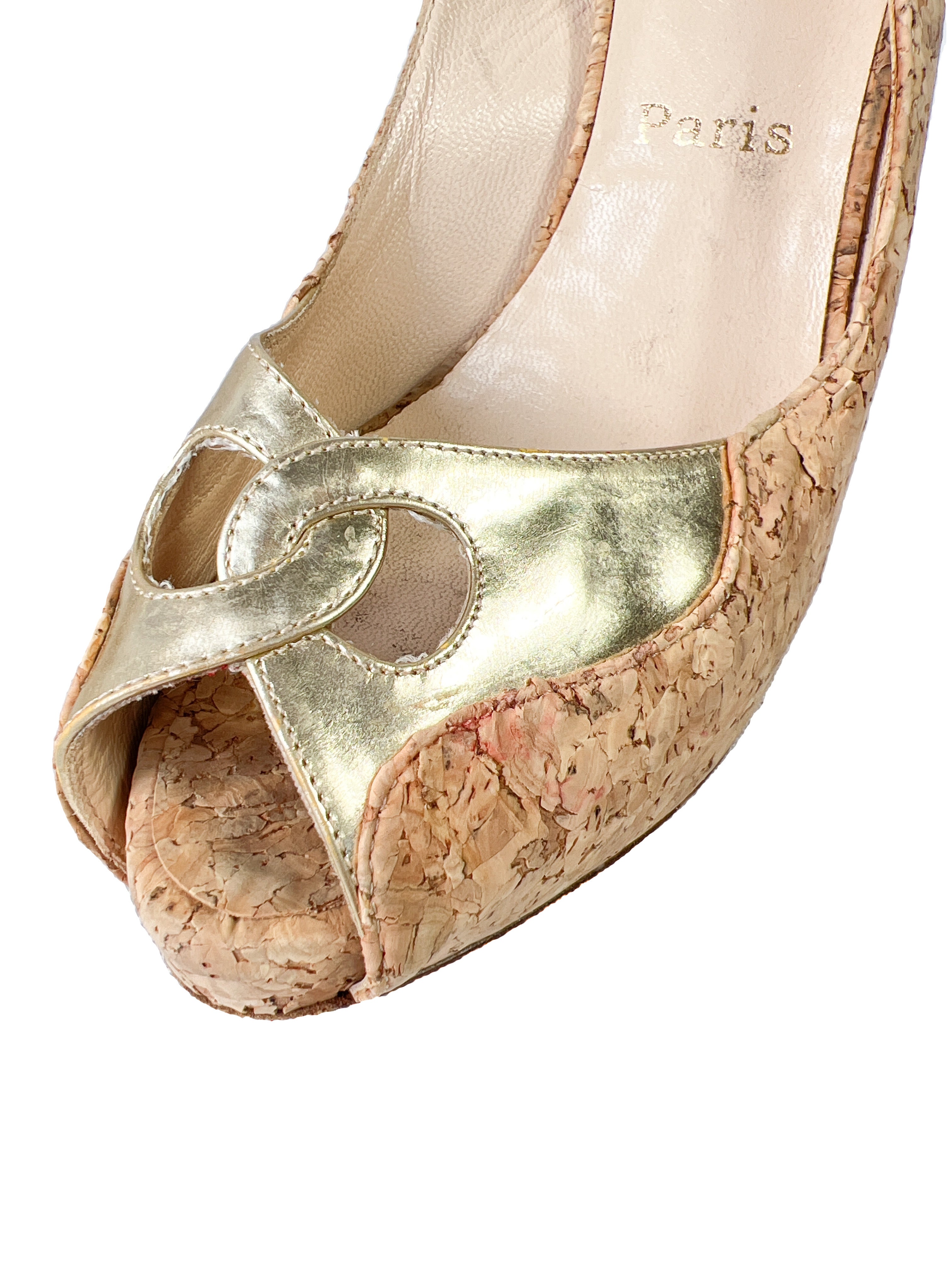 Christian Louboutin cork peep toe pumps size 38 AS IS