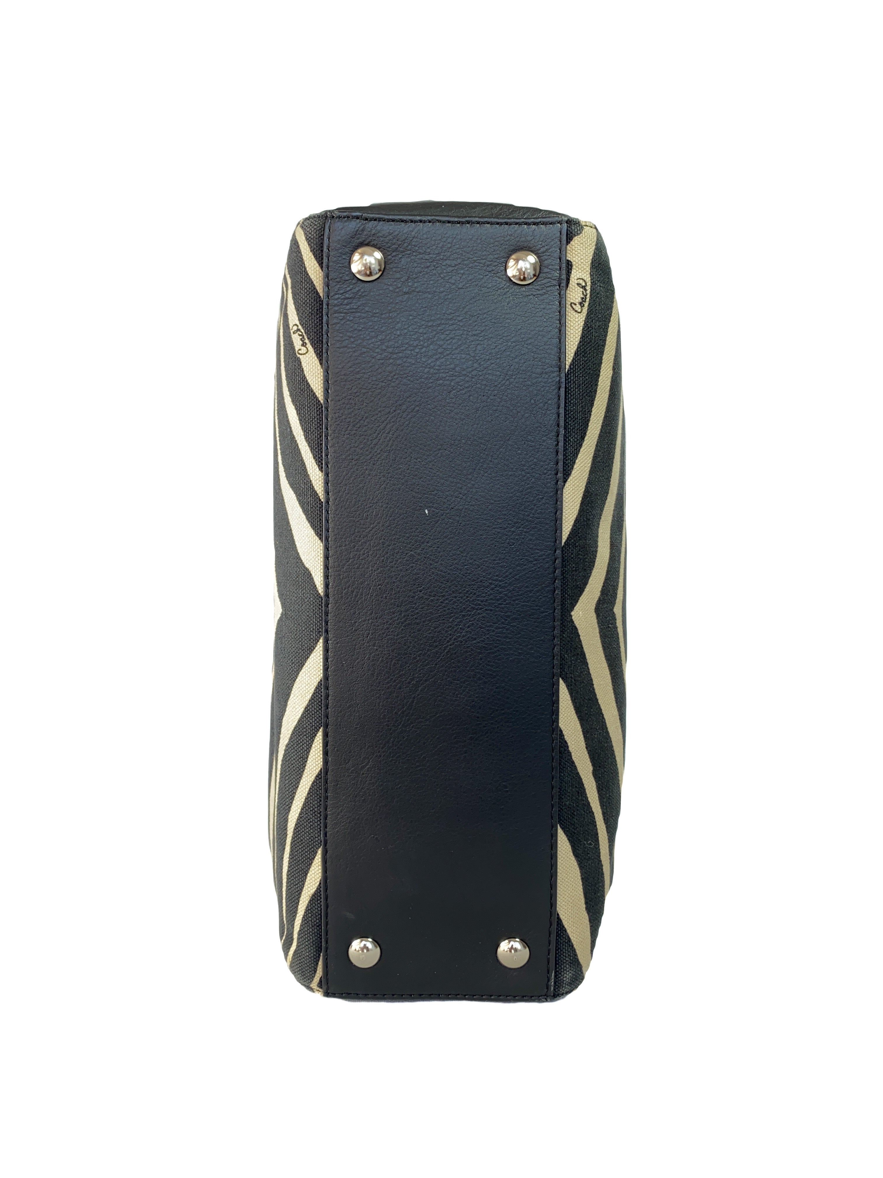 Coach black & beige zebra print tote