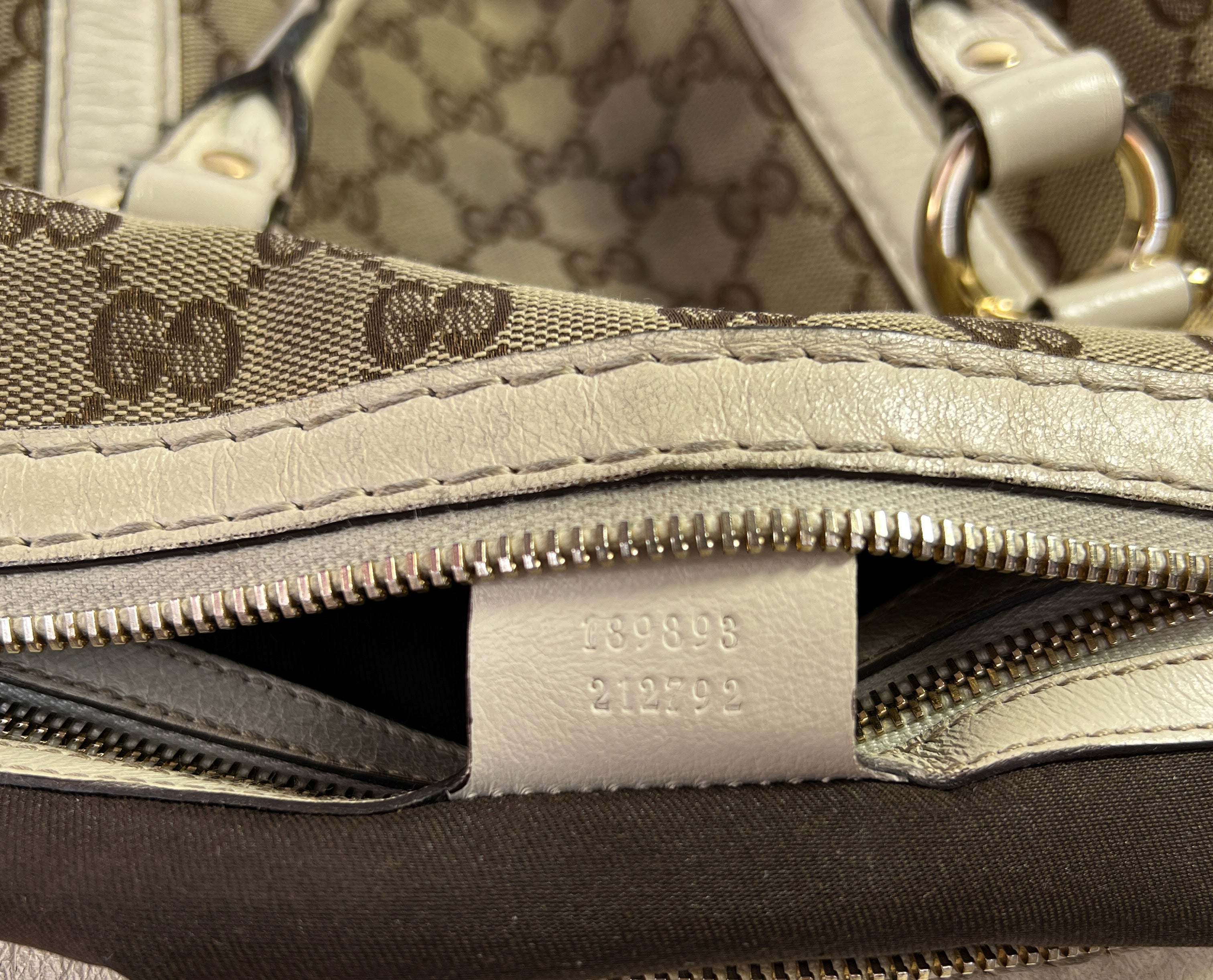 Gucci white and brown signature satchel