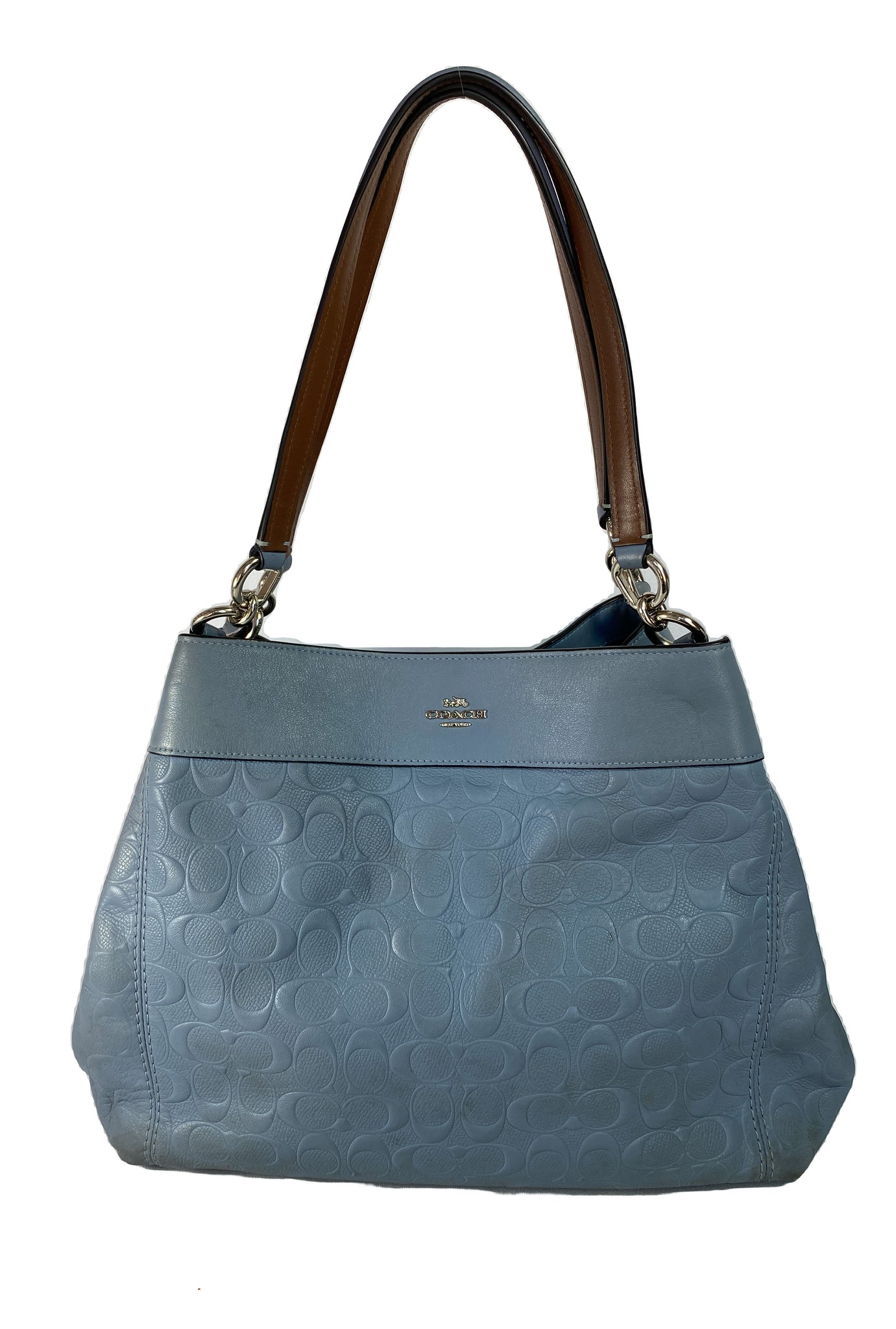 Coach blue leather embossed signature shoulder bag AS IS – My Girlfriend's  Wardrobe LLC