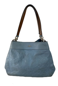 Coach blue leather embossed signature shoulder bag AS IS