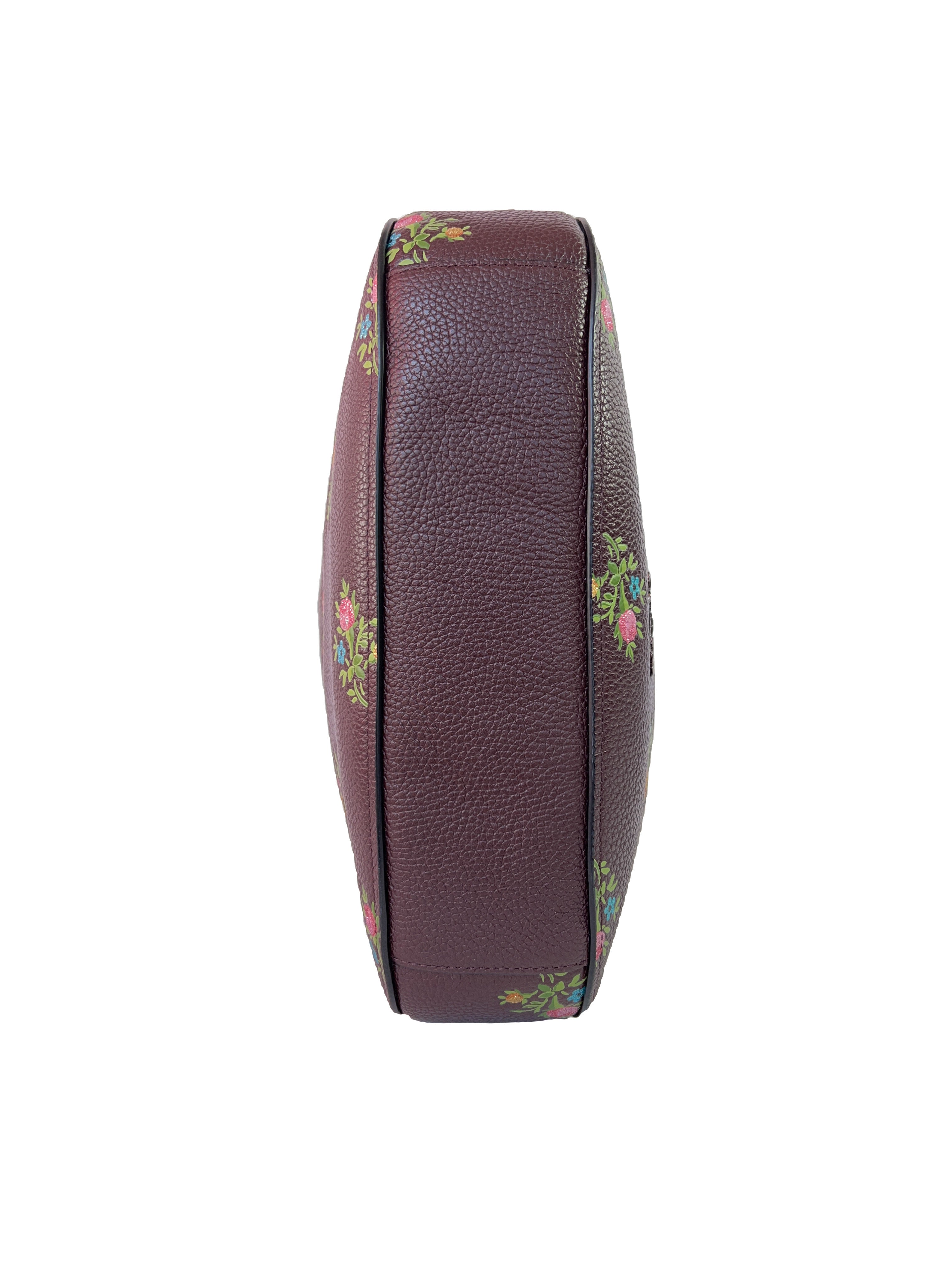 Coach dark purple leather floral shoulder bag