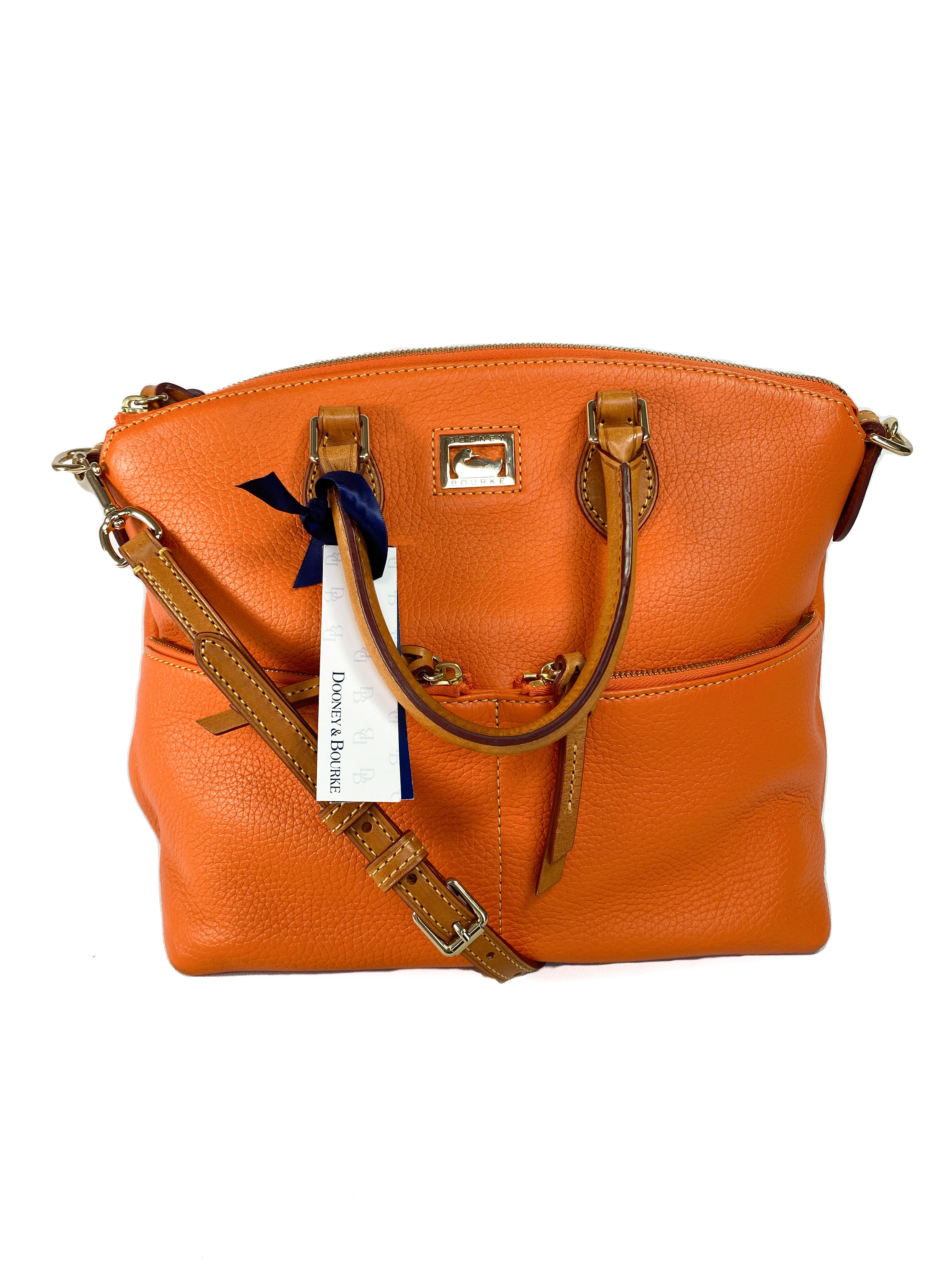 Dooney & Bourke orange brown leather double pocket satchel