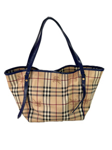 Burberry plaid and royal blue tote