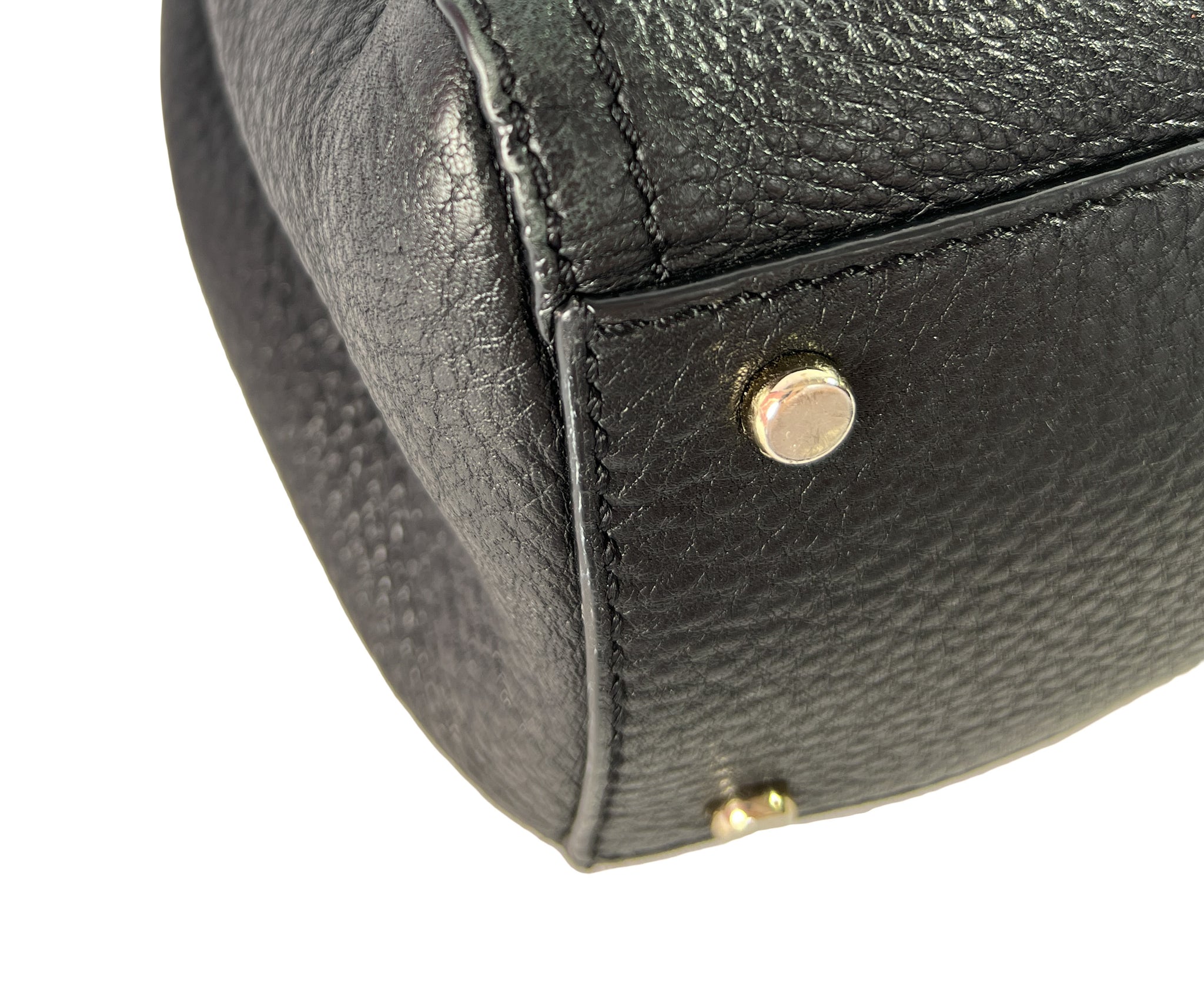KATE SPADE Black Pebbled Leather Bag Fold Over Zip Closure Tassel Purse  Handbag