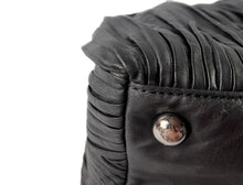 Valentino Garavani black floral leather pleated satchel