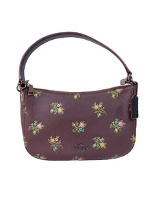 Coach dark purple leather floral shoulder bag