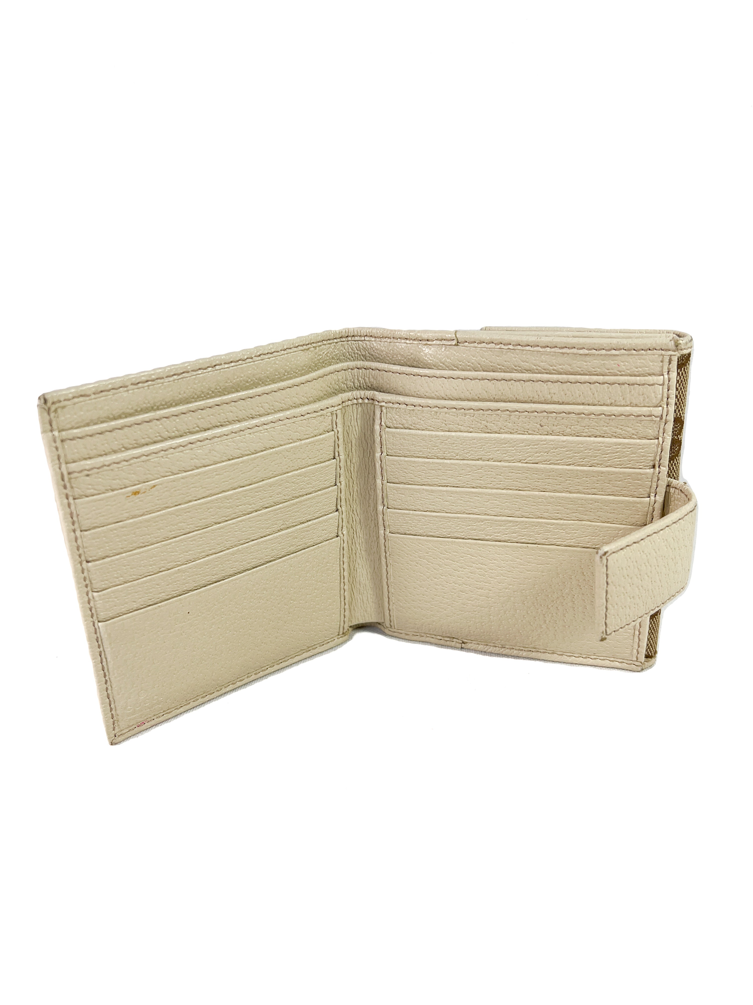 Gucci white & brown signature leather canvas wallet